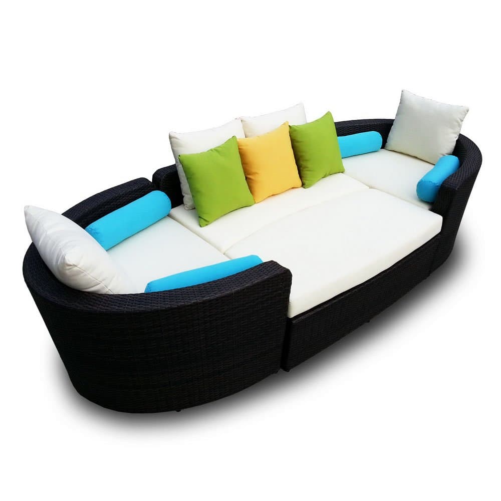 Venice Deep Seating 4 piece Modular Sofa Set in Black Wicker with Ivory Cushions