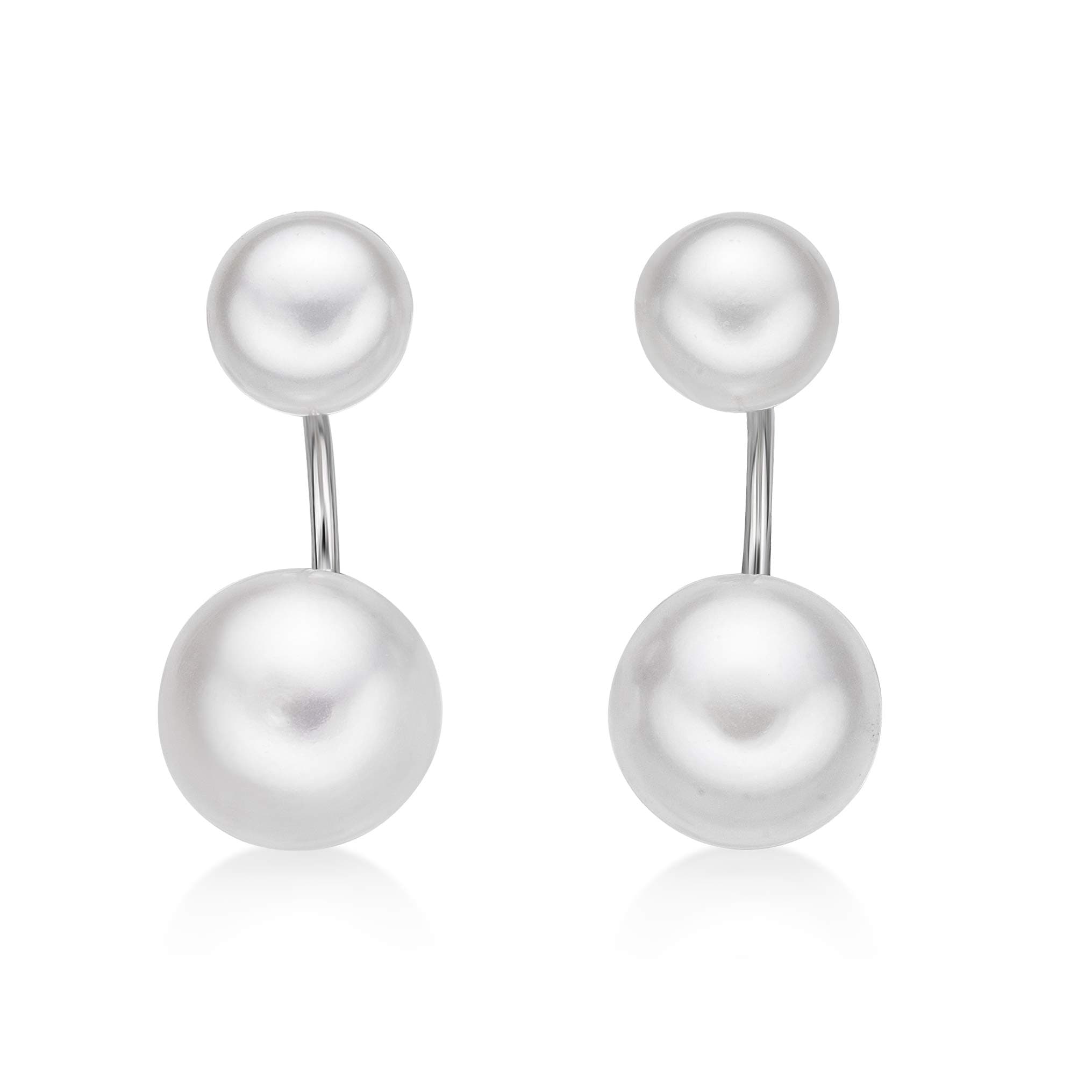Freshwater Black or White Double Pearl Stud Earrings for Women in 925 Sterling Silver Push Back 6 and 10 mm by Lavari Jewelers