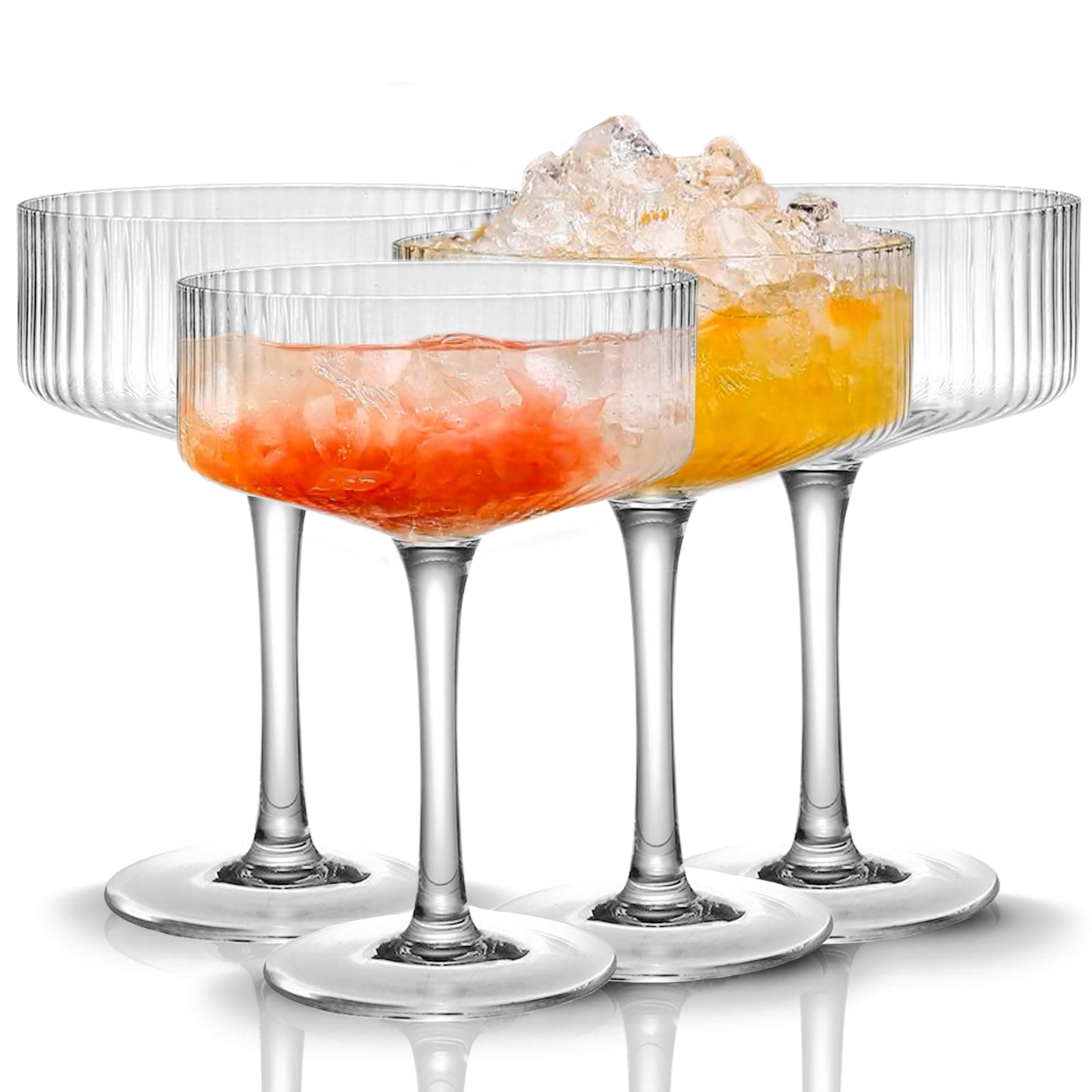 4 Pcs Ribbed Coupe Glasses, 10 oz Vintage Coupe Glass Set, Unique Martini Glass, Classic Cocktail Galssware, Bar Drinking Glasses Set Pefect for Cocktail, Wine, Champagne & Gift
