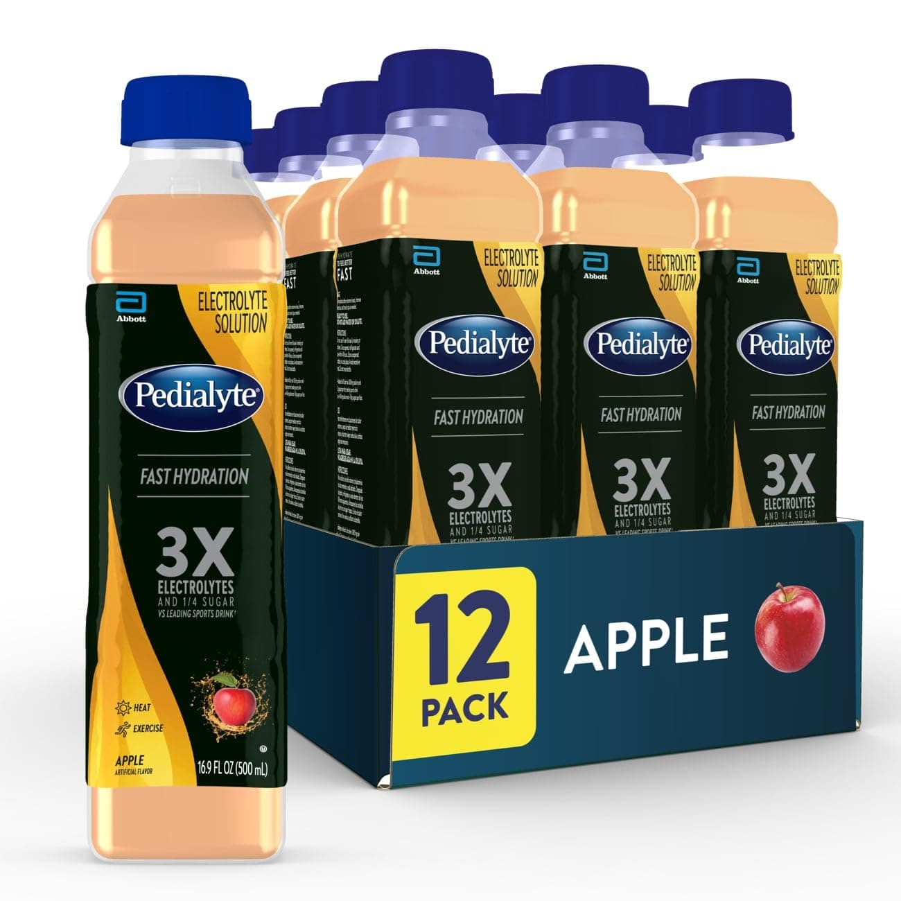 Pedialyte Electrolyte Solution Apple Hydration Drink Half Litre 50ml Each (Pack of 12)