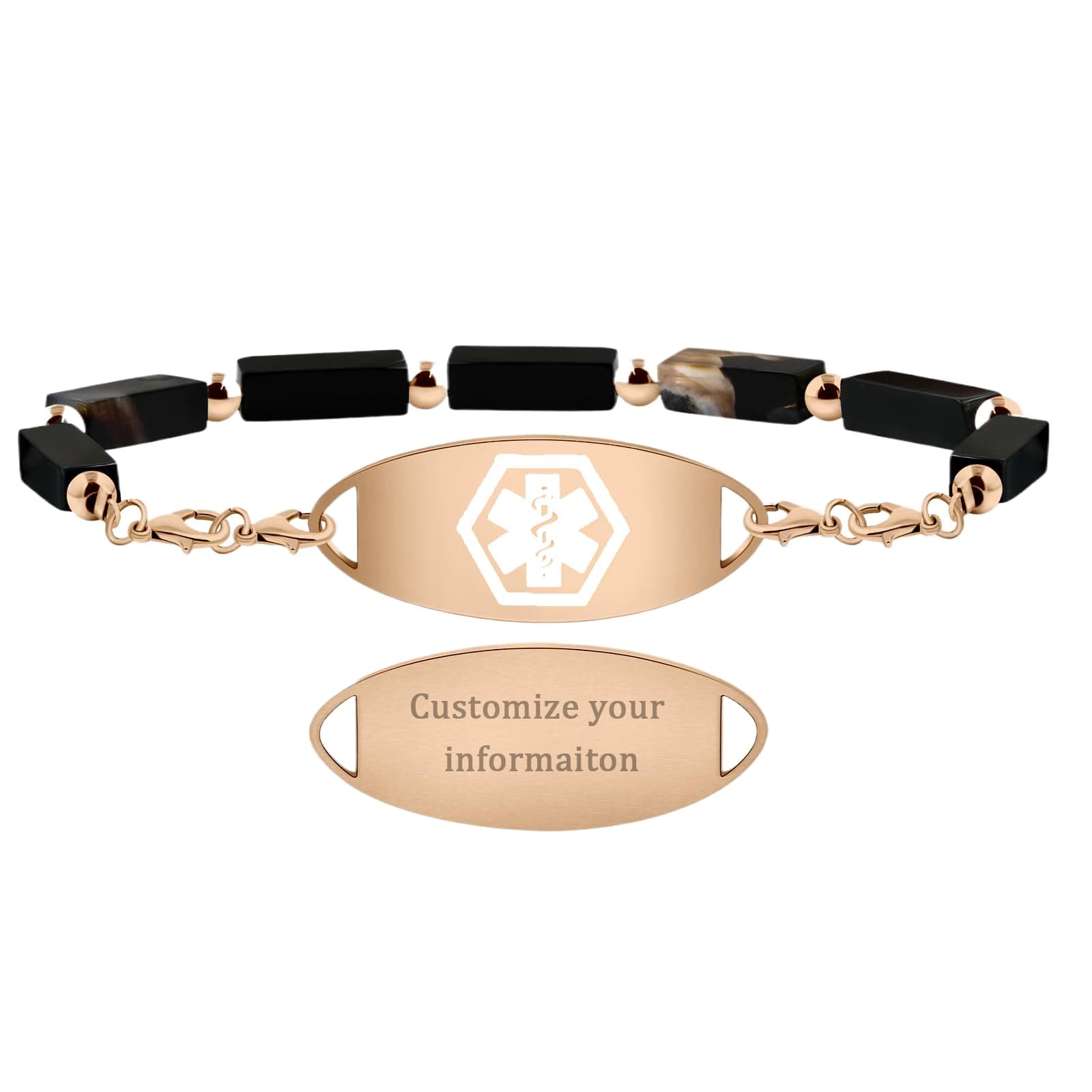 Custom Medical Alert Bracelets for Women Men, Personalized Gemstone Medical ID Bracelets Engraved with Medical Information, Allergy Diabetes Epilepsy Medical Alert Bracelet