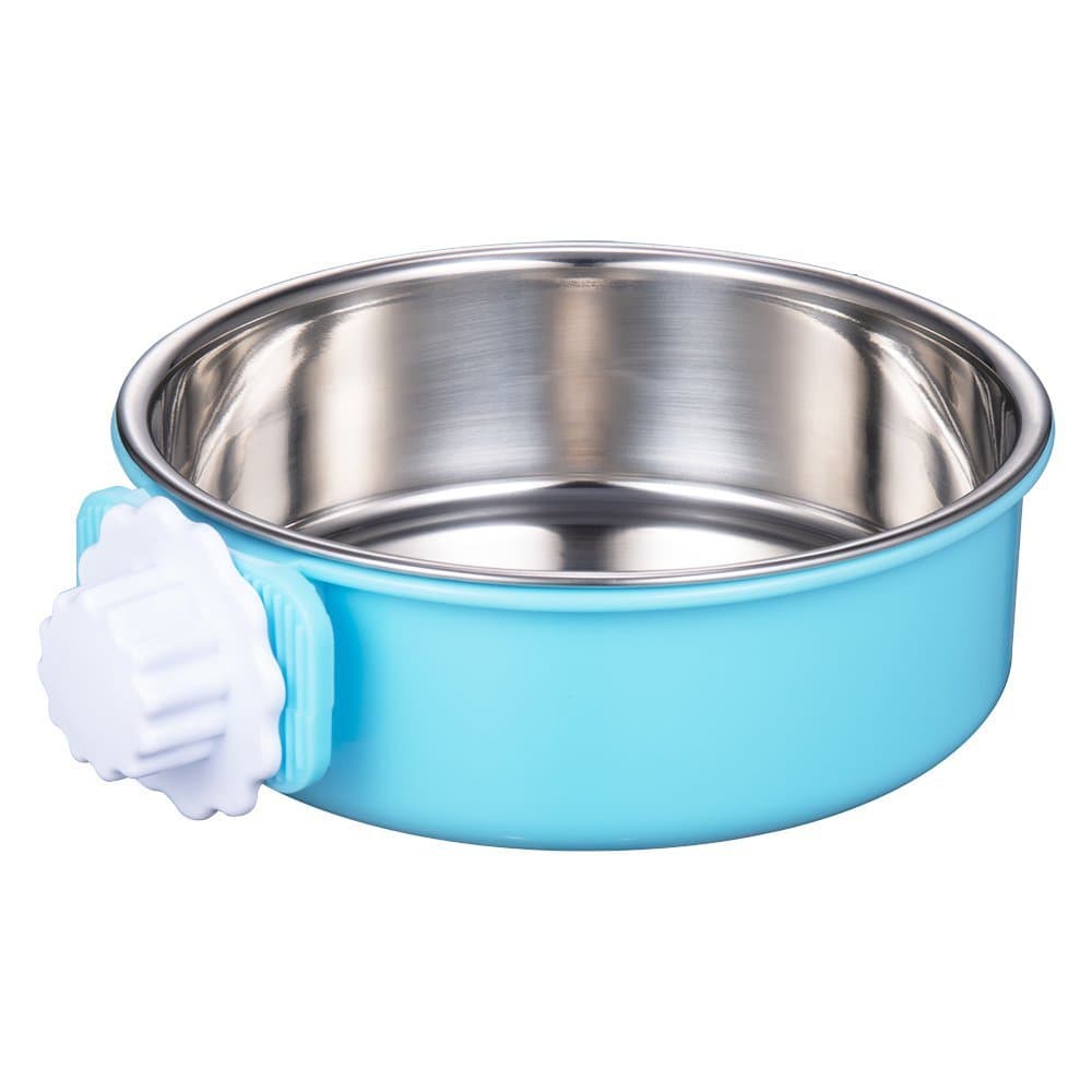 DeaLott Crate Dog Bowl, Removable Stainless Steel Coop Cup Hanging Pet Cage Bowl Large Water Food Feeder for Dogs Cats Rabbits Puppy-Blue