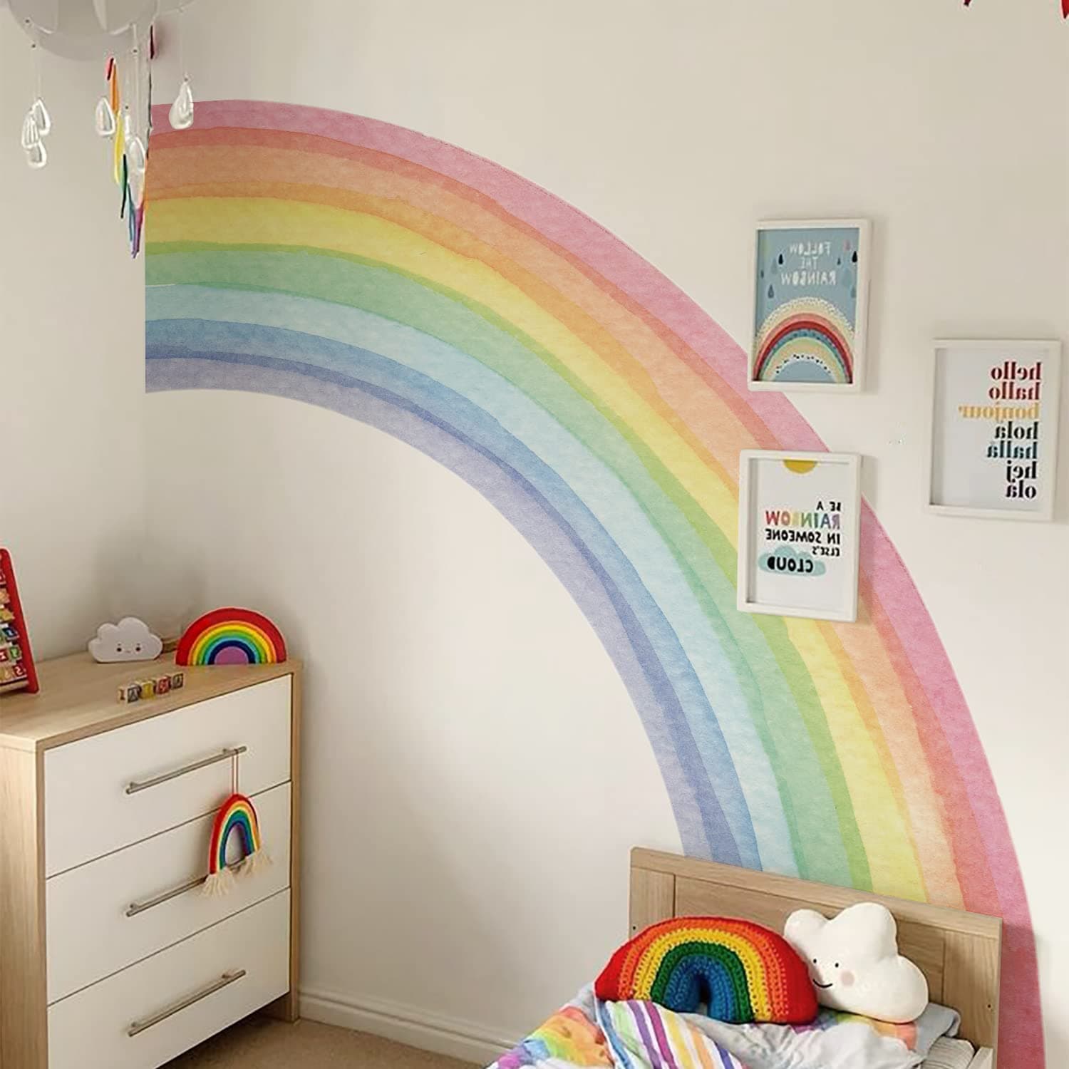 funlife Vinyl Large Rainbow Wall Mural Stickers Peel and Stick, Precut Giant Vibrant Half Watercolor Rainbow Wall Decals for Girls Bedroom Kids Nursery Room Playroom, 78.74" x 70.87"