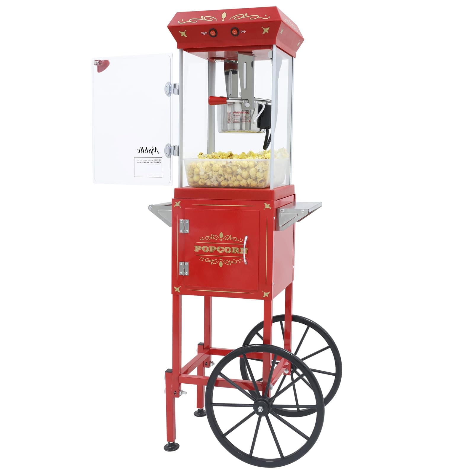 Popcorn Machine Maker With 8 Oz Kettle Makes Up to 32 Cups Popcorn Machine Cart Vintage-Style Popper on Wheels Popcorn Machines for Home (Red)