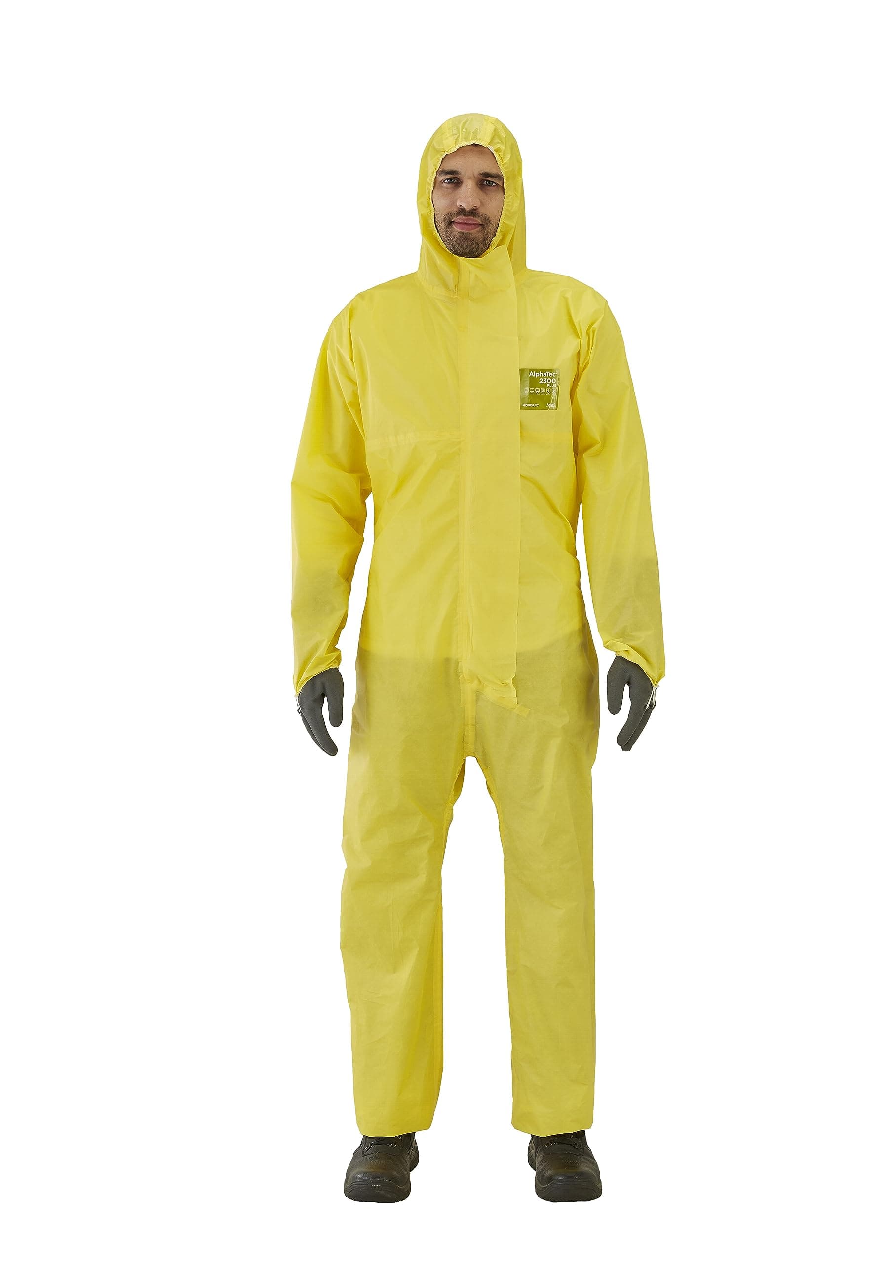 Ansell AlphaTec 2300 PLUS Hooded Coverall, Chemical Resistant Body Suit for Industrial, Biohazard and DIY Applications, Yellow, Size M (1 Unit)