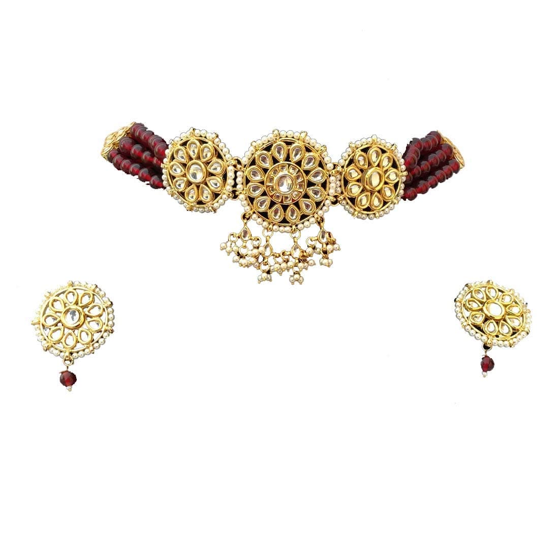 Retailbees Meena Kundan Indian Bridal Wedding Designer Gold Plated Pearls Necklace Jewelry Set