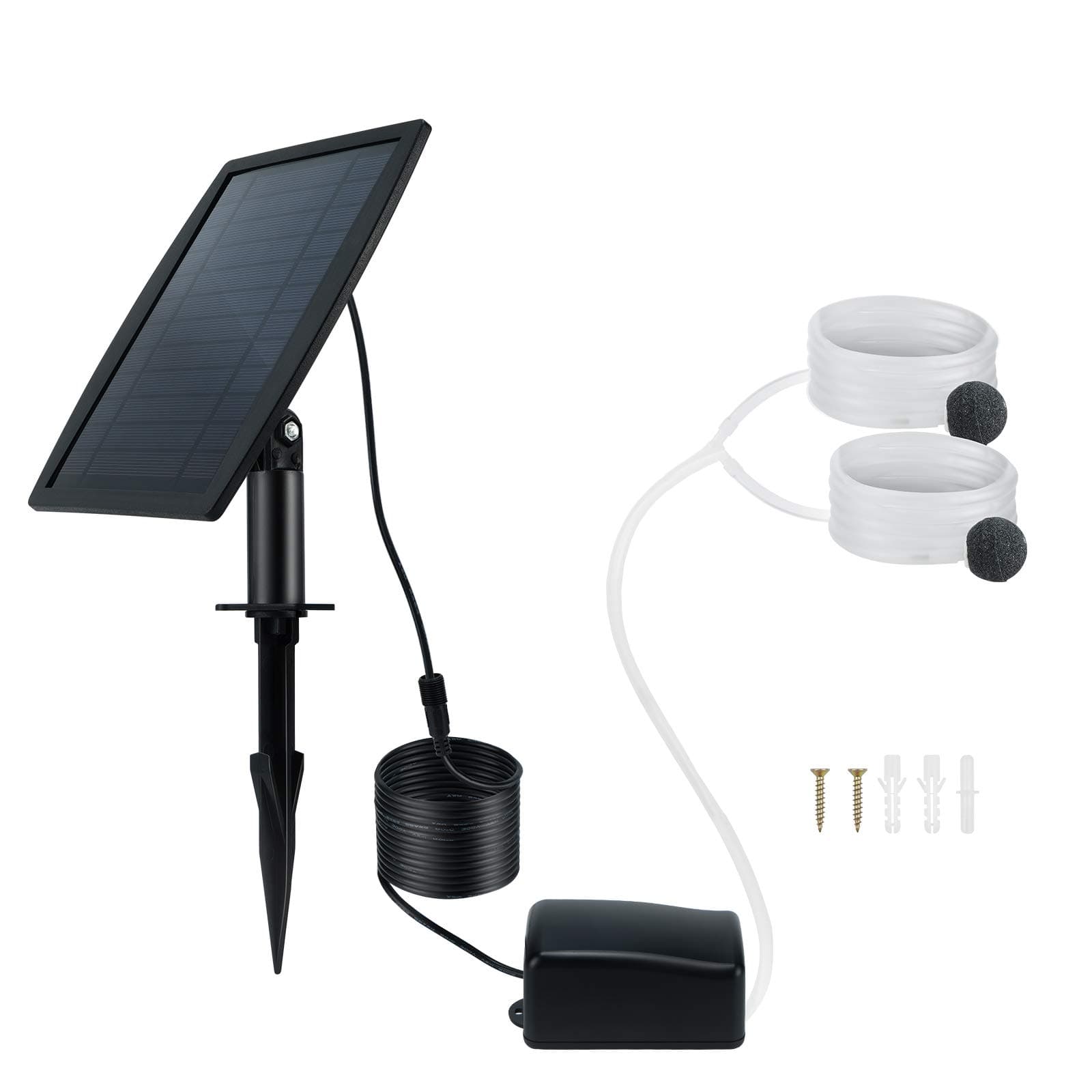 Solar Air Pump，2.5W Solar Oxygen Air Fountain Pump with Air Bubble Stones, 3 Modes Solar Powered Air Pump Kit for Garden Fish Tank Pool Fishing Pond