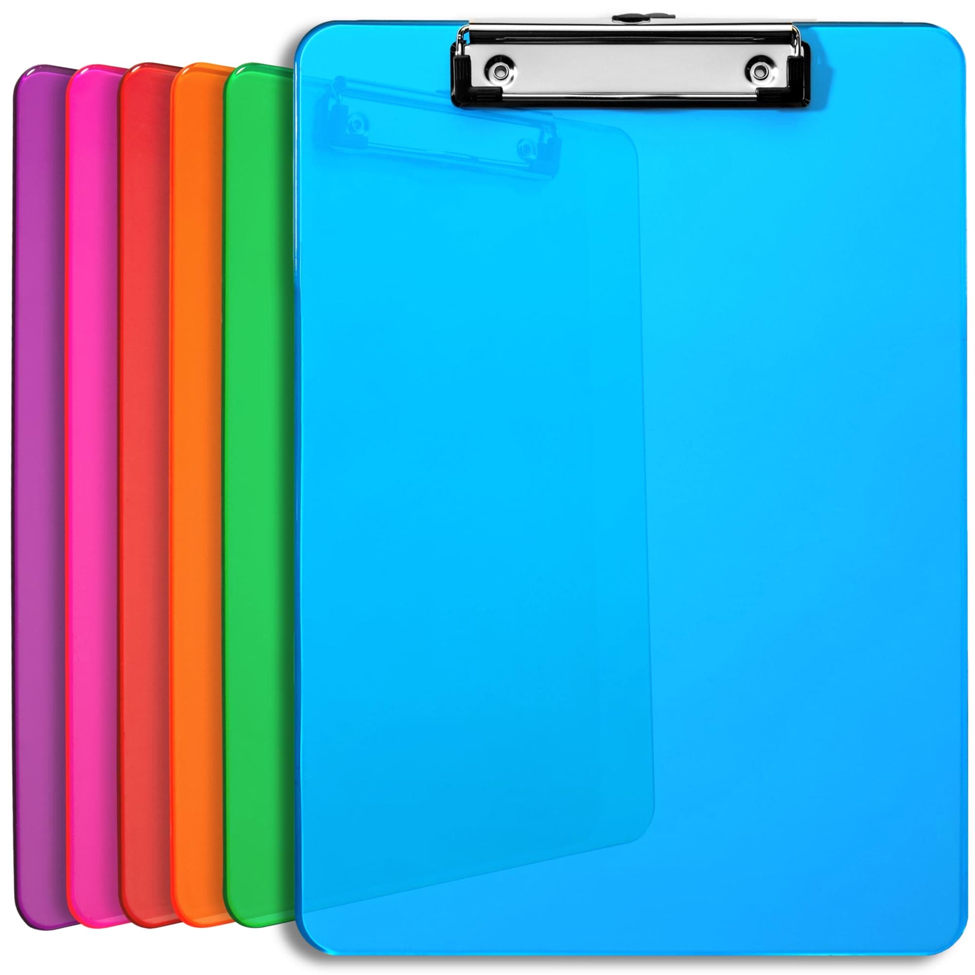 Plastic Clipboards (Set of 6) Multi Pack Clipboard (Coloured Assorted) Strong A4 12.5 x 9 Inch | Holds 100 Sheets! Acrylic Clipboards with Low Profile Clip | Cute Clip Boards Board Clips