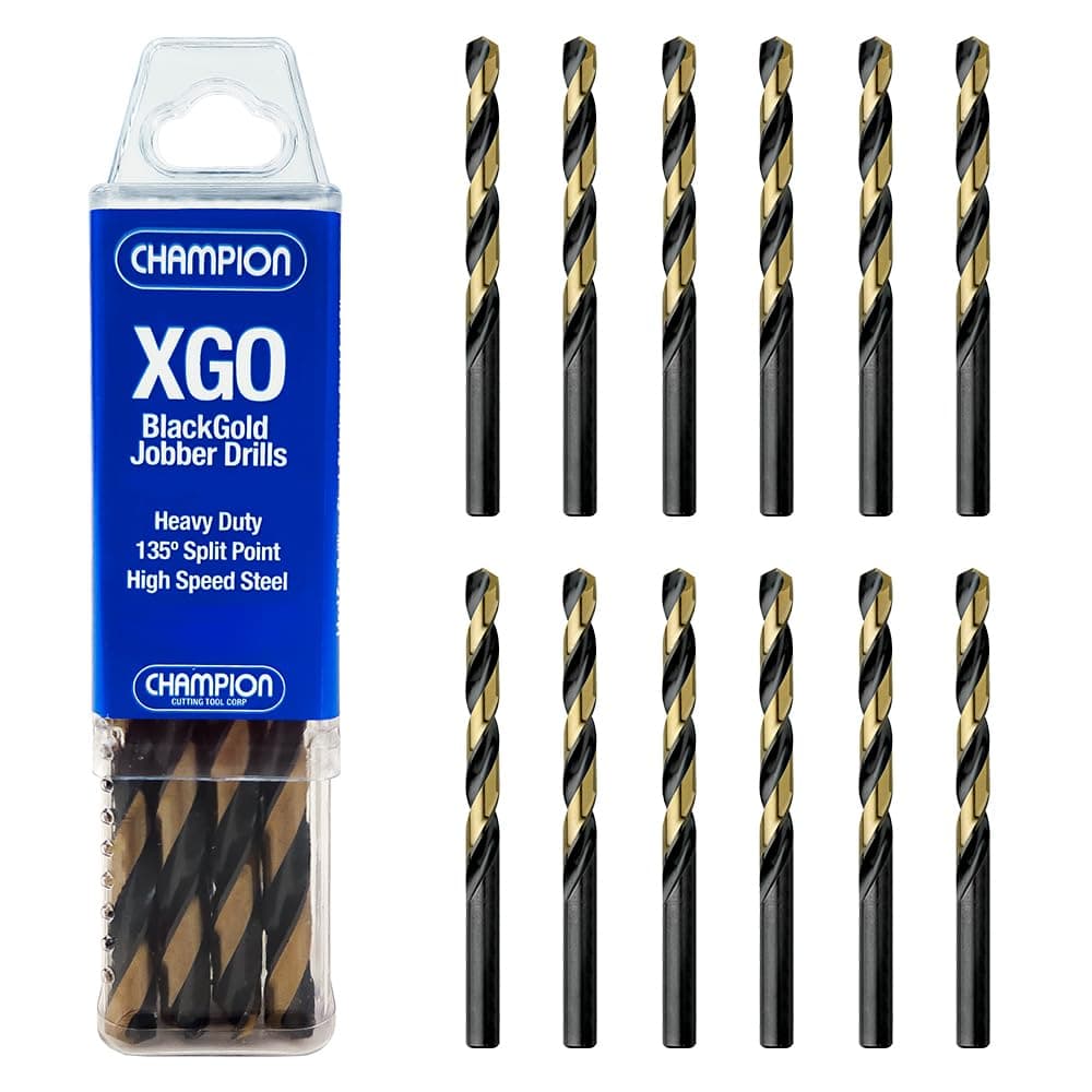 Cutting Tool Heavy Duty BlackGold Jobber Drill Bits, 135 Degree Split Point: XGO-1/4 (12 pieces per pack)-MADE IN USA