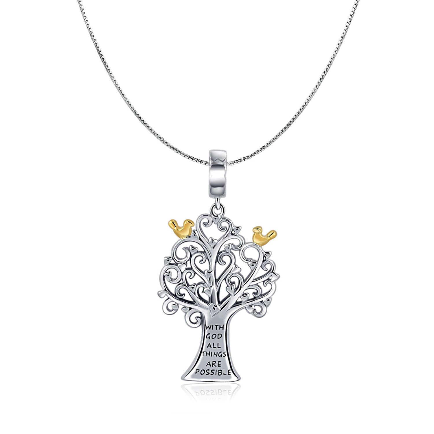 Family Tree 925 Sterling Silver Pendant Necklace Religious Jewelry with God All Things are Possible