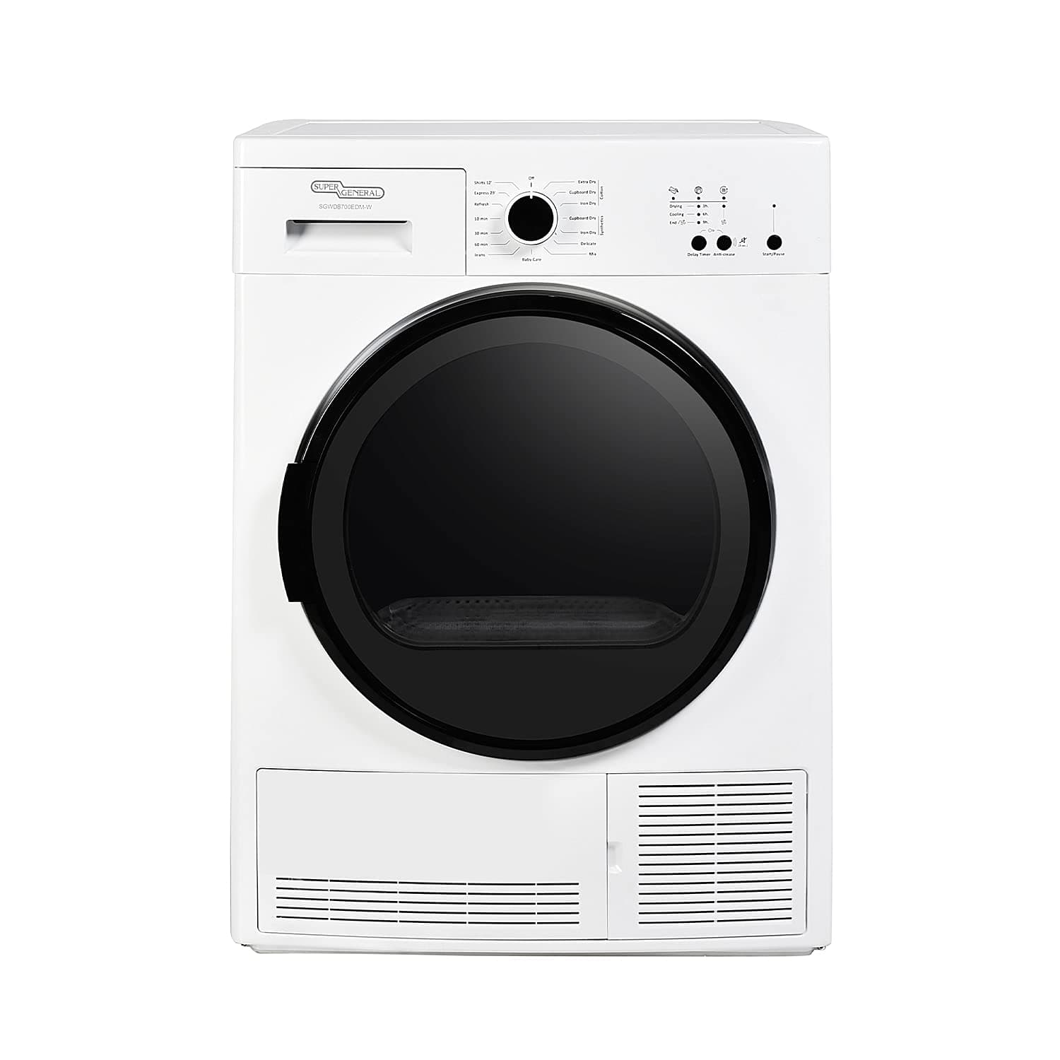 Super General 8 kg Front Loading Dryer, 15 Programs, Condenser-Dryer, Energy-efficient, SGWD-8700-EDM-W, White, 65 x 55.5 x 88.5 cm, 1 Year Warranty