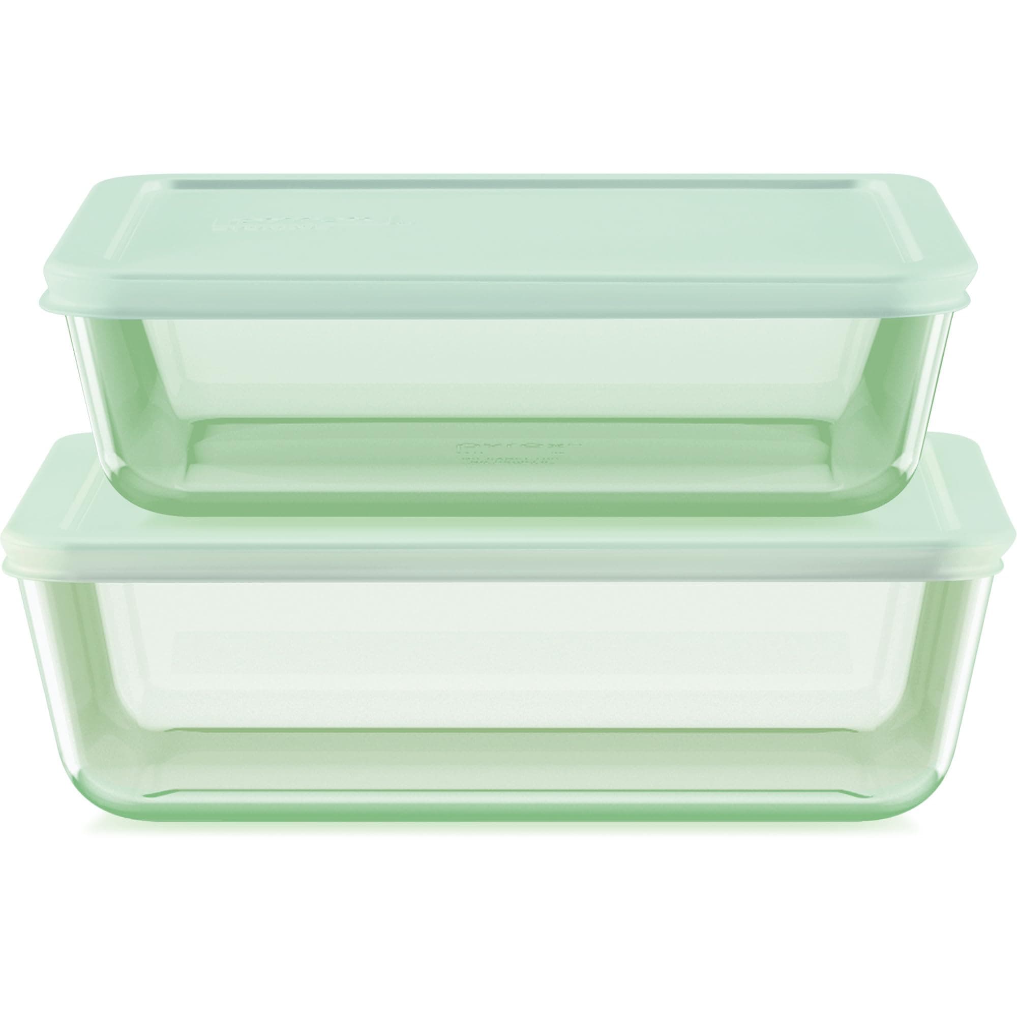 Pyrex Colors Tinted (4-PC) Large Rectangular Food Storage Container Set, Snug Fit Non-Toxic Plastic BPA-Free Lids, Freezer Dishwasher Microwave Safe, 6 Cup & 11 Cup