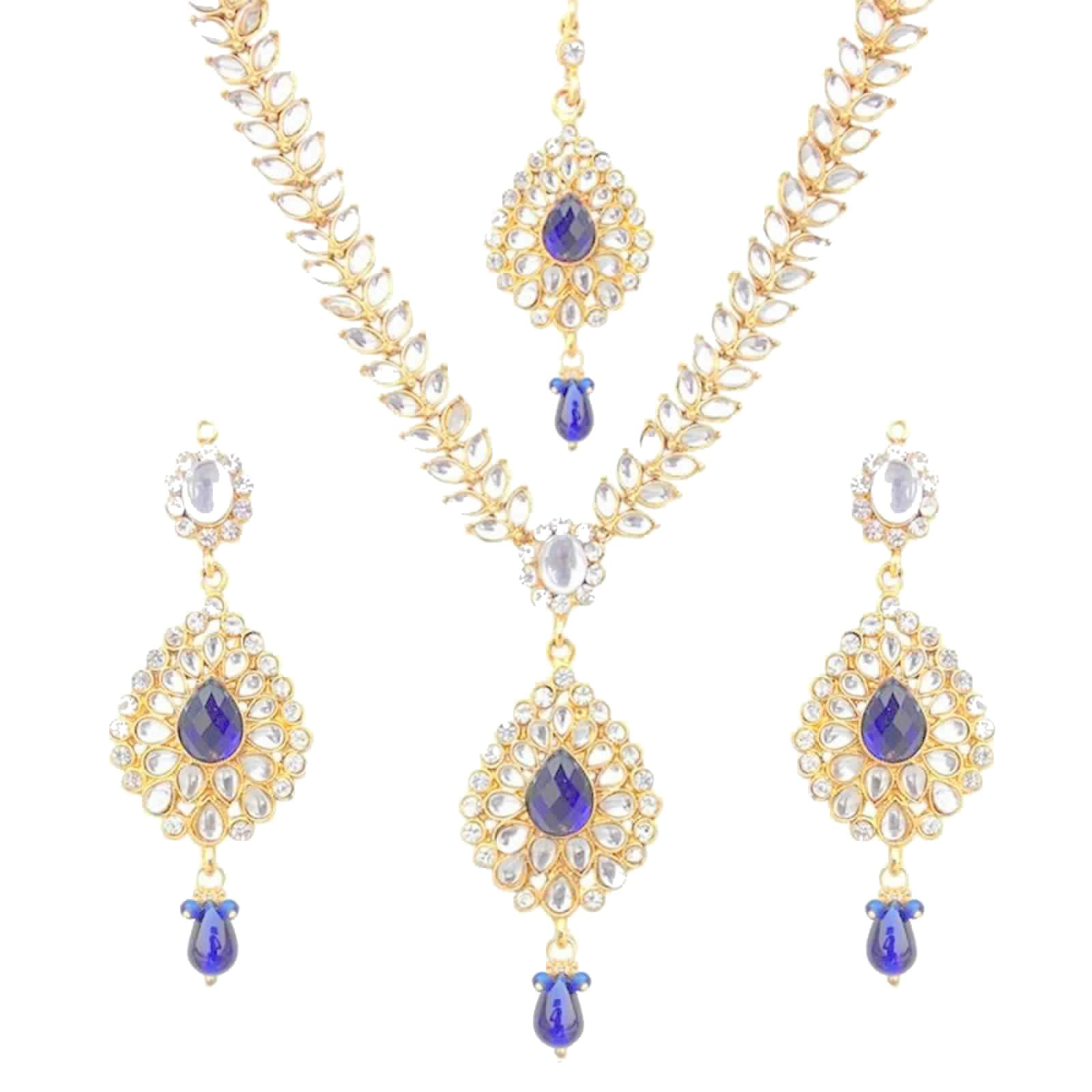 Dancing Girl Blue Indian Kundan Jewelry Set for Women Girls Bridal Necklace Indian Earrings