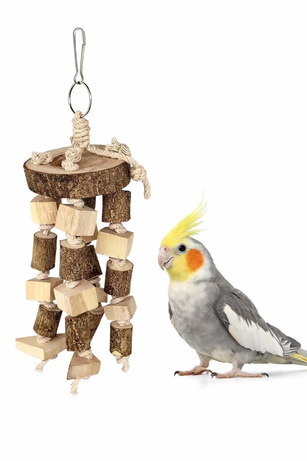 KSK Natural Wood Bird Chewing & Foraging Hanging Accessory for Budgies, Cockatiels & Parrots | Wooden Cage Activity Block (10 Inch)