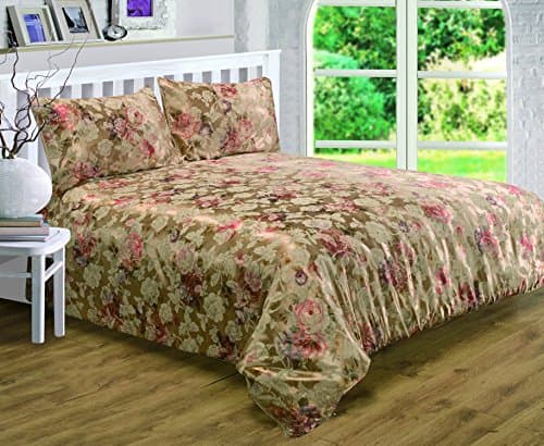 Emperor Size Bed Anastasia Gold Duvet/Quilt Cover Bedding Set, by Courtaulds Fabrics, Jacquard Floral Print, Golden Rope Edge Mink Tan Terracotta Rust Red