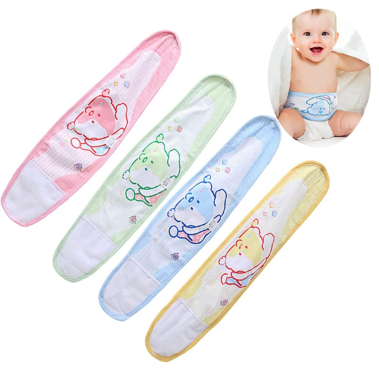 ZDTZAN 4 PCS Cotton Baby Infant Umbilical Cord Cover Belly Band Cartoon Baby Belly Protector Soft Newborn Navel Belt for 0-12 Months Babies