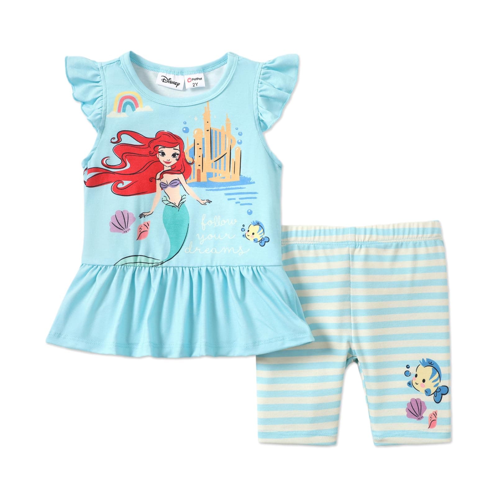 Disney Princess Toddler Girl Outfit Long Sleeve T-Shirt Dress and Striped Leggings Fall Casual Girls Clothing Sets