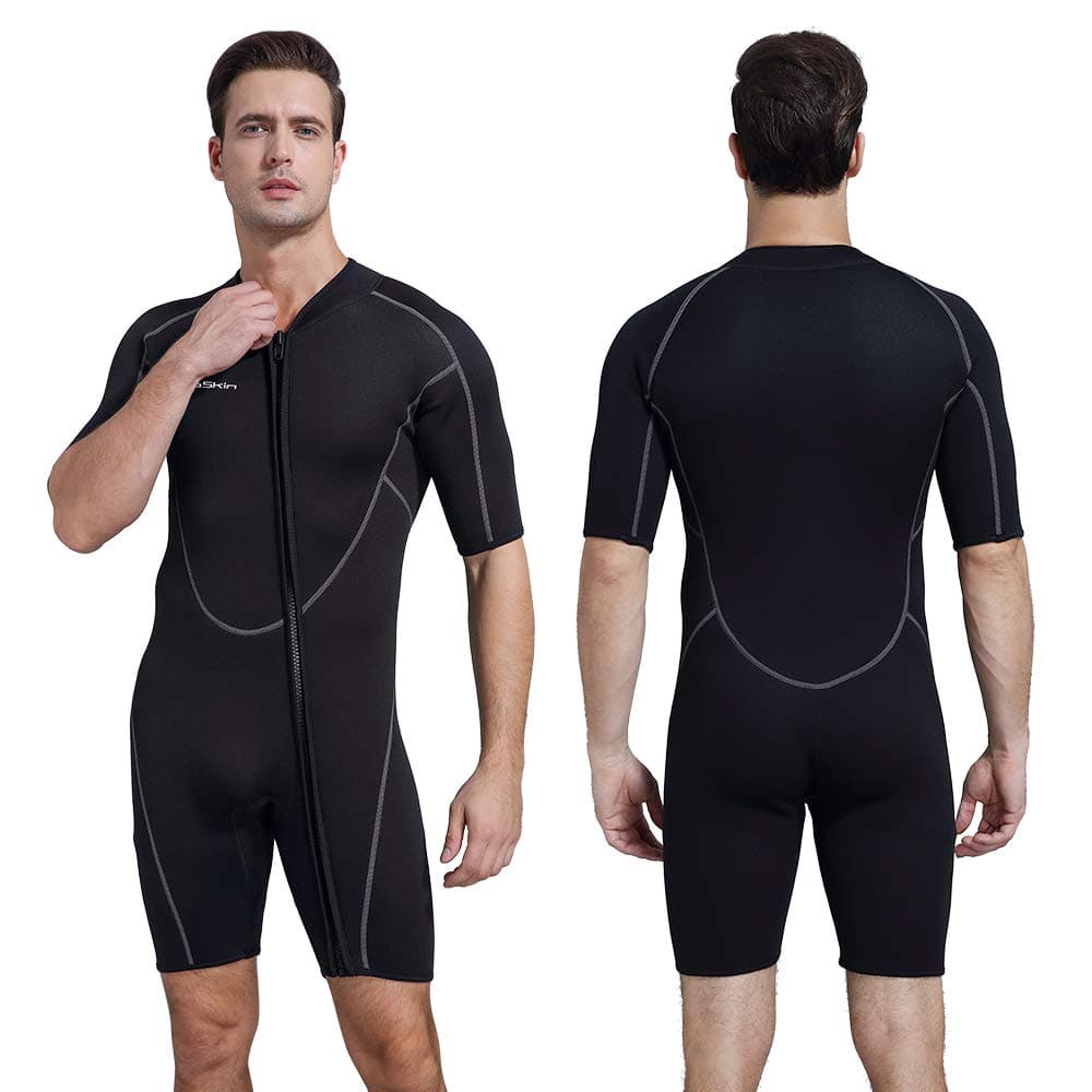 Seaskin Mens 3mm Shorty Wetsuit Womens, Full Body Diving Suit Front Zip Wetsuit for Diving Snorkeling Kayaking Swimming