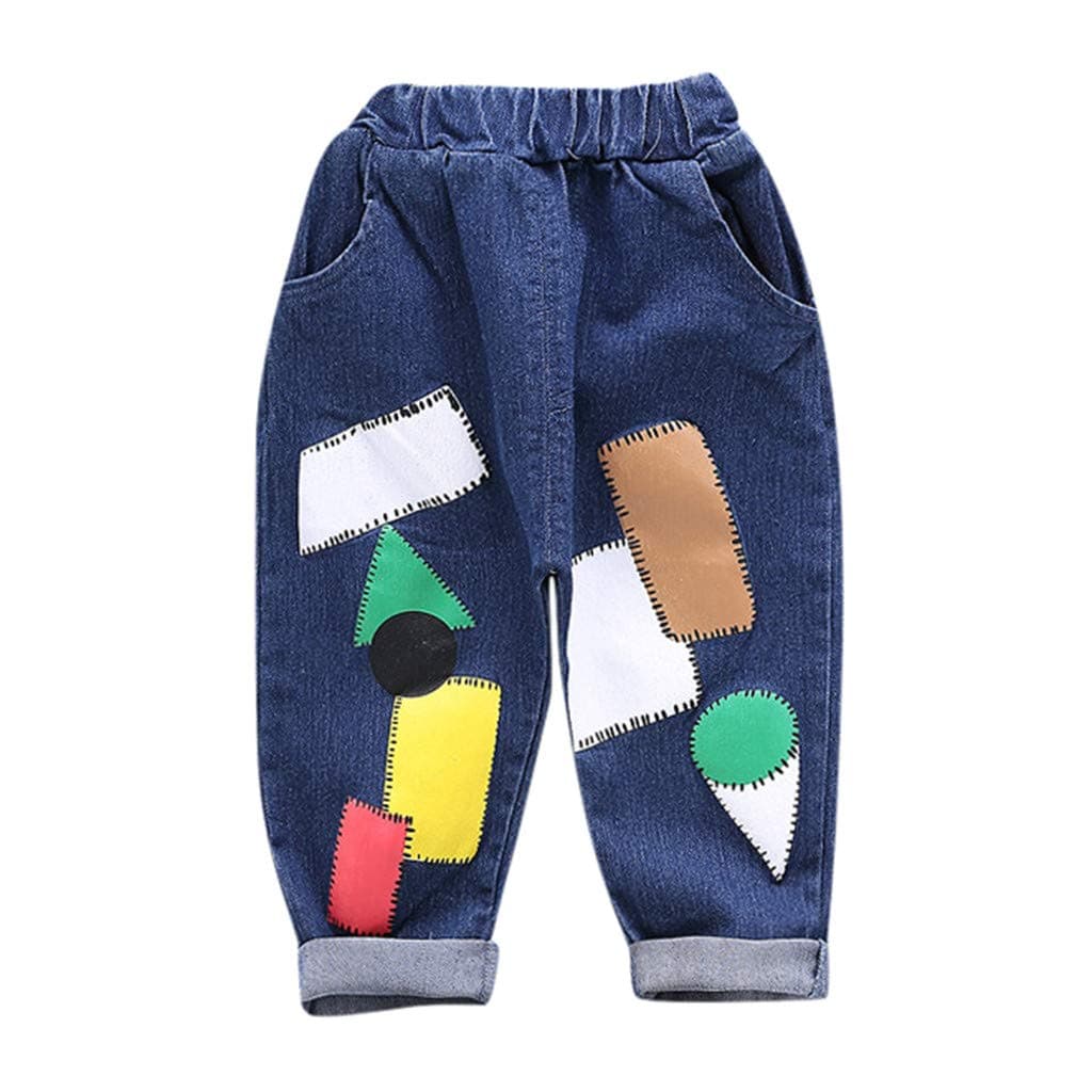 for 1-4Years Children Jean Pants, Boys & Girls Patch Denim Trousers with Pockets