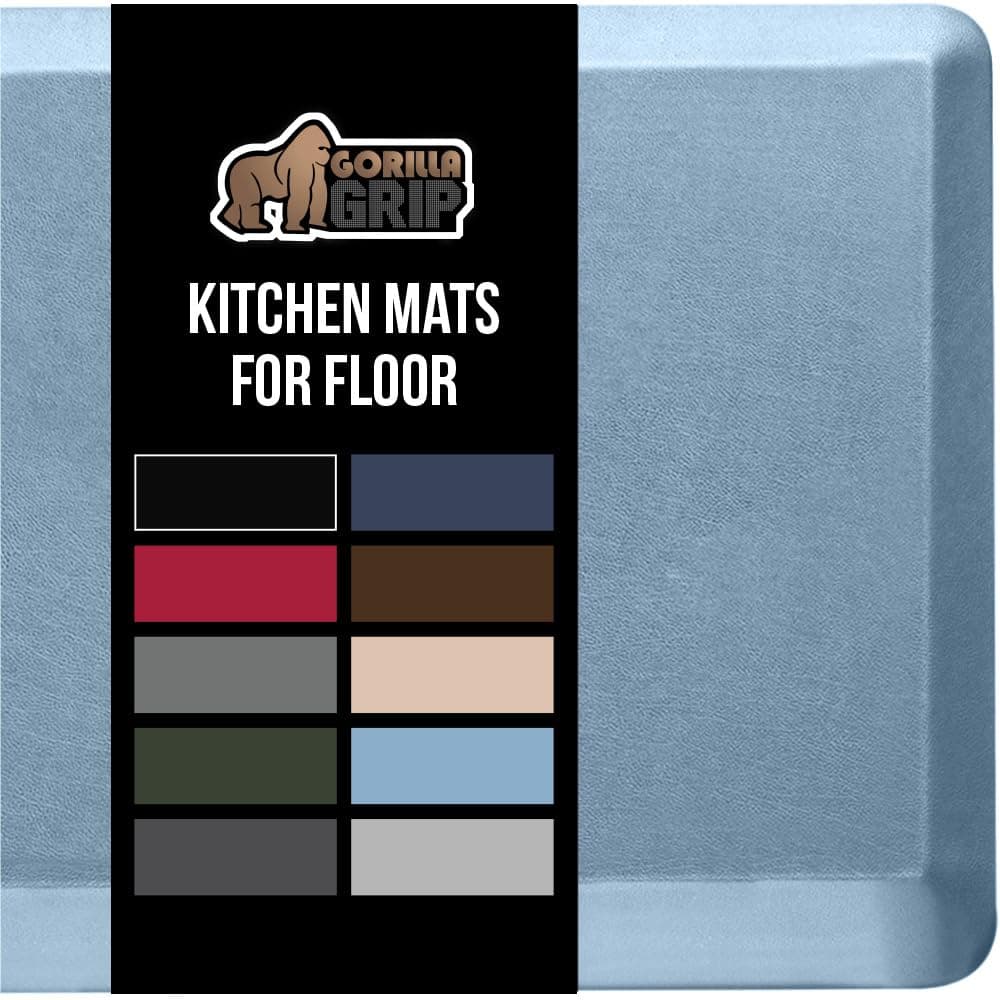 GORILLA GRIP Comfortable Cushioned Kitchen Mats for Floor, 48x20, Waterproof and Stain Resistant Soft Top, 3/4 Inch Thick Ergonomic Standing Desk Anti Fatigue Mat, Foam Supports Ankles, Feet, Sky Blue