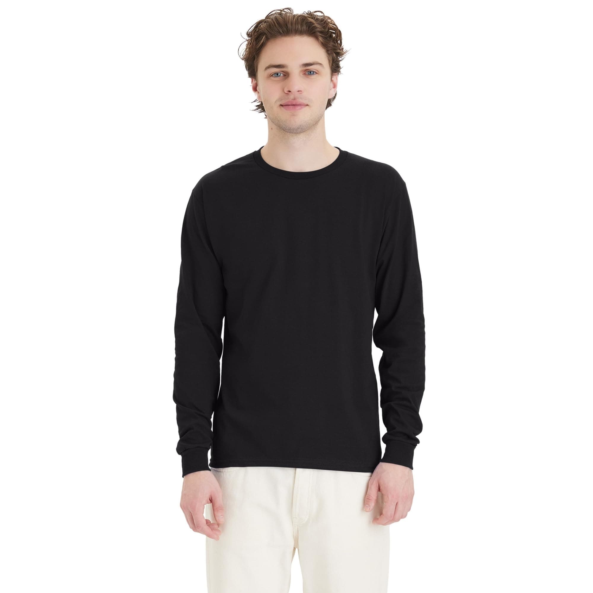 Men's Essentials Long-Sleeve T-Shirt, Crewneck Cotton T-Shirts for Men, 2-Pack