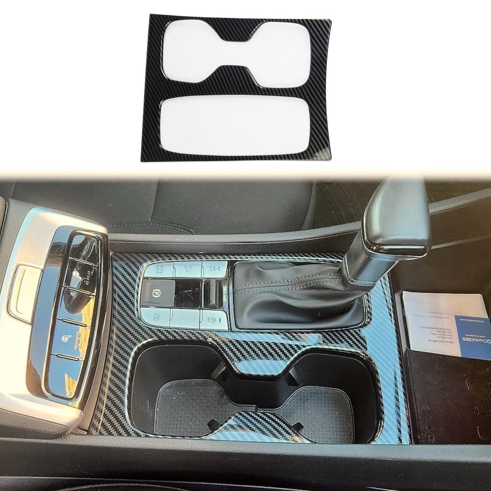 Korlot Carbon Fiber Center Console Gear Shift Cupholder Panel Cover Trim for Hyundai Tucson/Santa Cruz 2022-2026