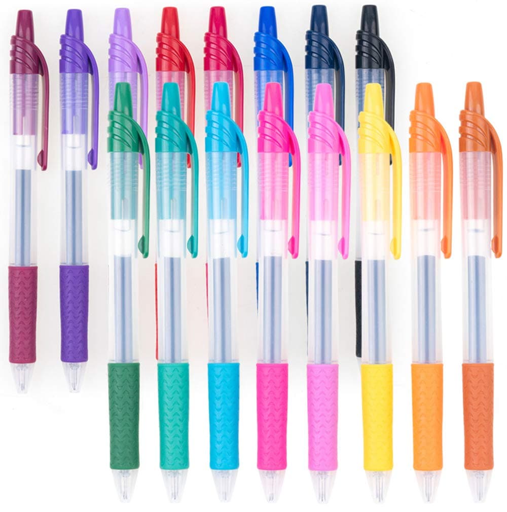 Colored Gel Pens,16 Colors Retractable Gel Ink Pens with Soft Grip, Medium Point, Perfect for Adults and Kids Journal Notebook Planner, Writing, Coloring in Office and School by Courise