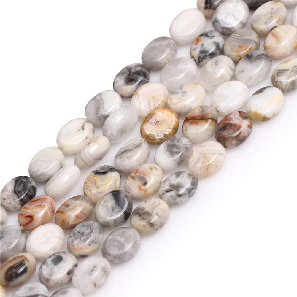 Crazy Lace Agate Beads for Jewelry Making Natural Gemstone Semi Precious 8x10mm Gray Oval 15" JOE FOREMAN