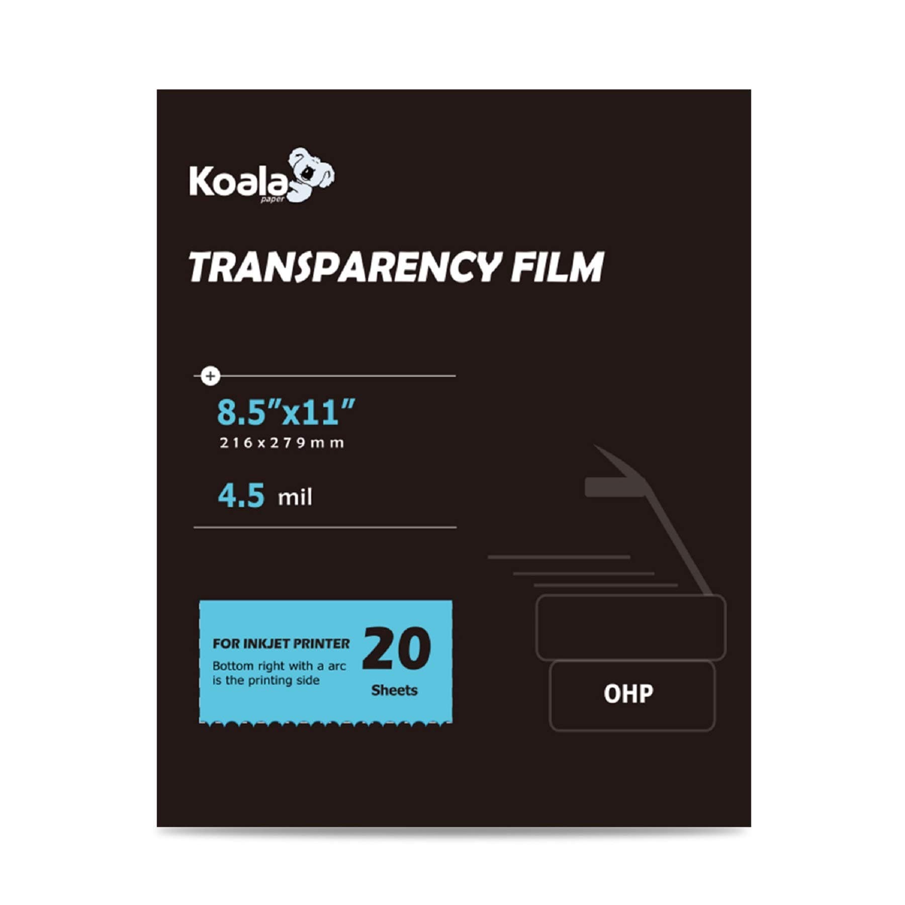 Koala OHP Film Overhead Projector Film 8.5x11 Inch Single Side Printing Film for Inkjet Printer