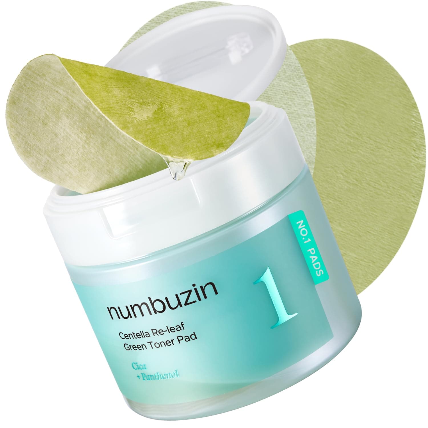 numbuzin No.1 Toner Pads | Centella Re-Leaf Green Toner Pad | Double-Sided | Centella Asiatica, Heartleaf, Licorice Root | Calming, Hydrating, Exfoliating | 70 Pads/190 ml