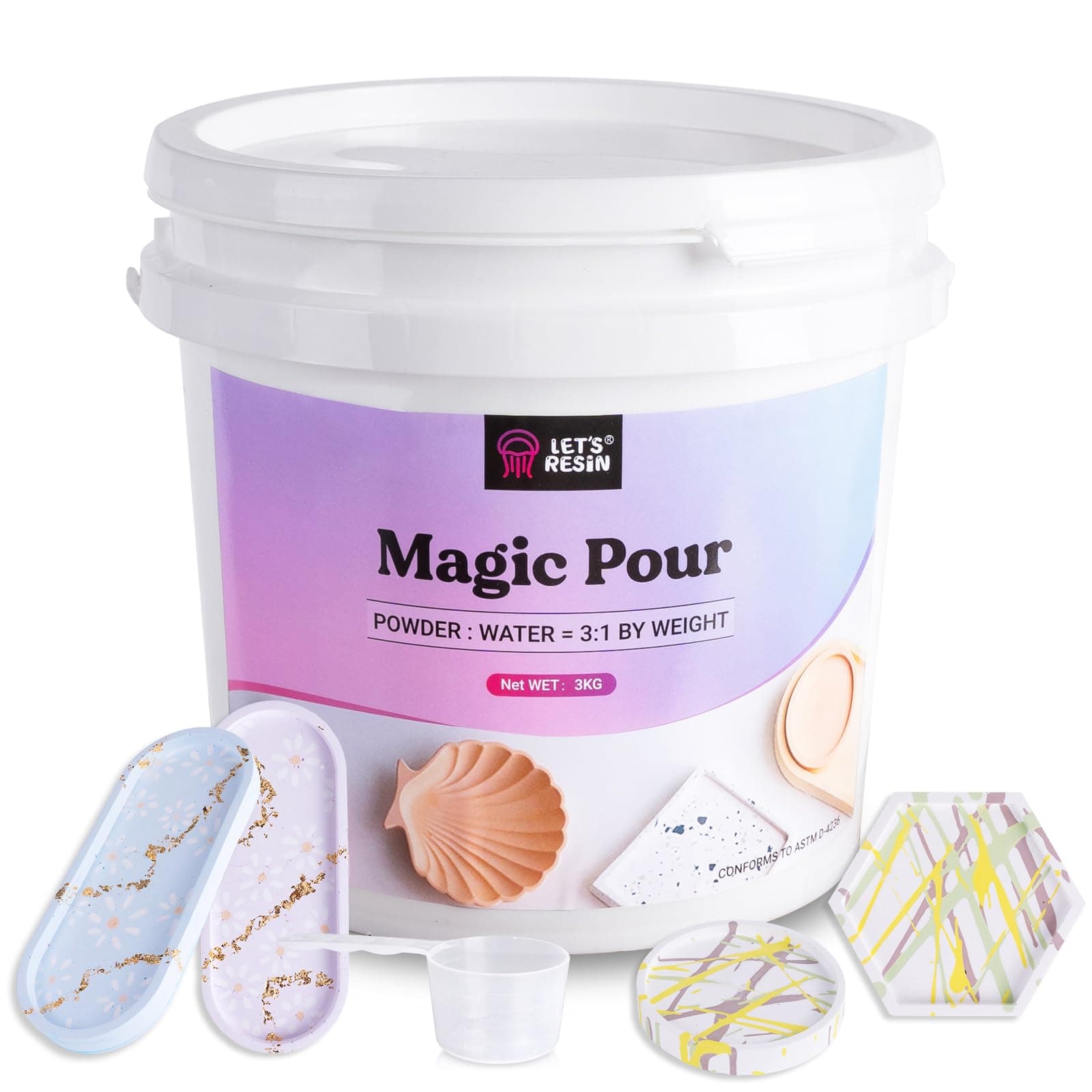 LET'S RESIN Resin Casting Powders 3000g, Fast Cured Casting Resin Kit for Beginners,20~30 Minutes De-Mold, Water Activated Plaster Powder Kit for Molds, Easy Mixing & Self Leveling