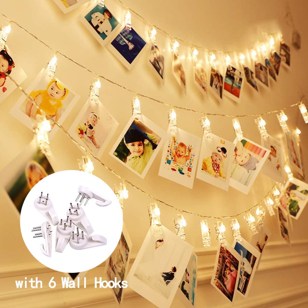 Tasodin Led Photo Clip String Lights - 20 LEDs Battery Operated Fairy String Lights 6.56 Feet, 2 Pack, Warm White