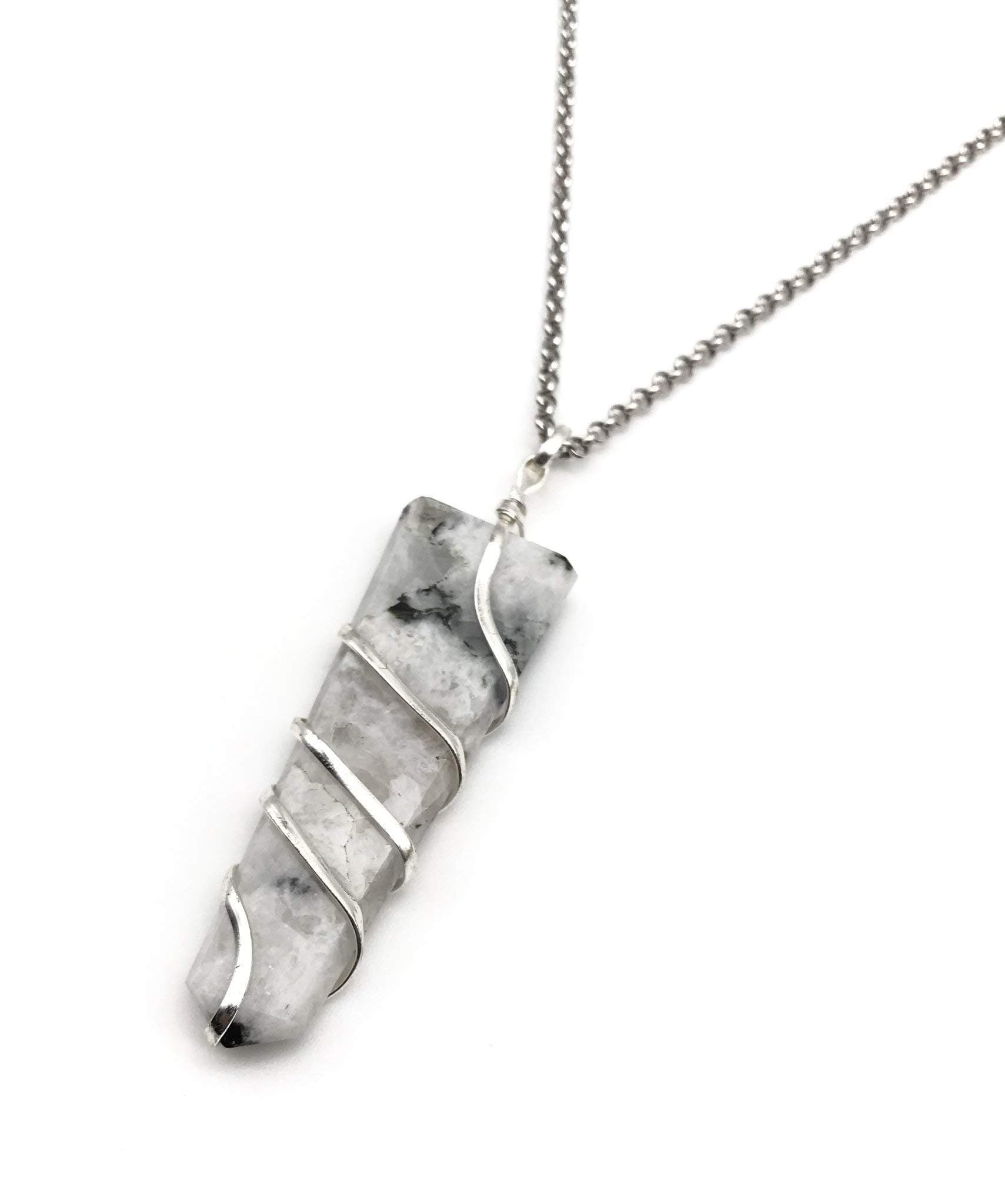 Natural Raw Rainbow Moonstone Crystal Pendant Necklace 22 inches for women men unisex