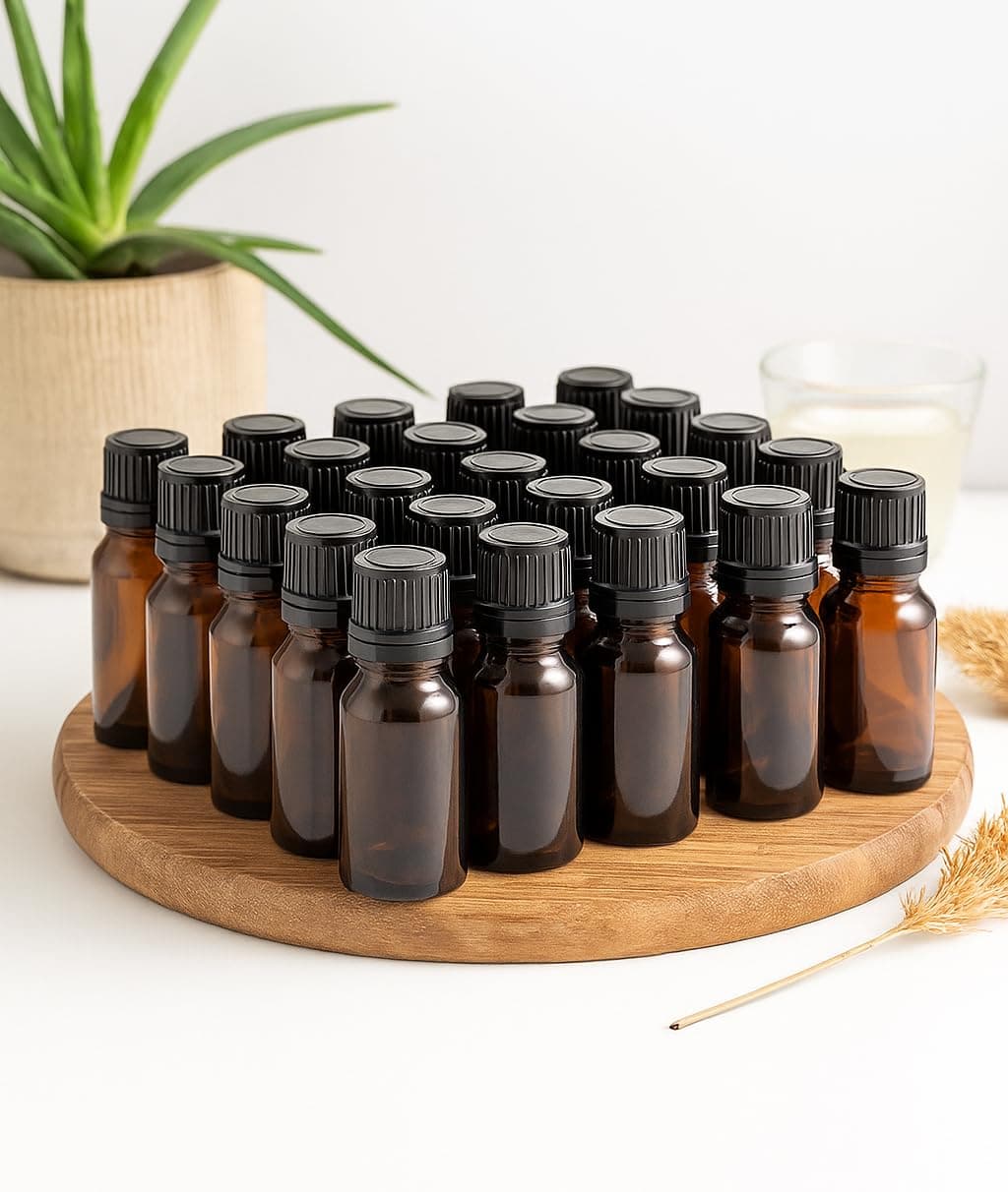 - 15 ml Amber Round Empty Glass Bottle with Euro Dropper and Black Cap (Pack Of 24), Refillable, Reusable for Essential Oils, Blends, Diy Perfumes, Homeopathy, Medicine.