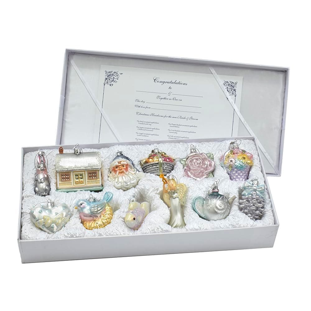 3 to 4.375-Inch Glass Bridal Ornament Set, 12 Piece Set