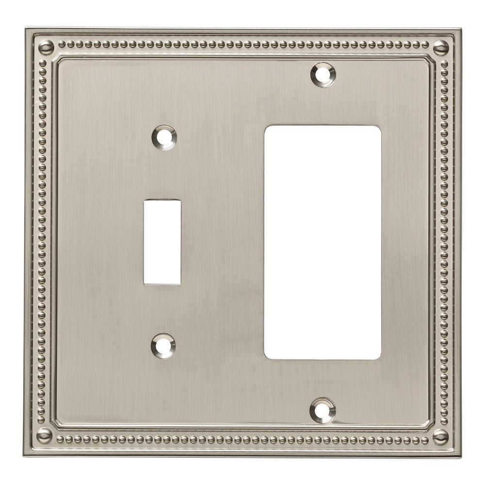 Franklin Brass Classic Beaded Toggle & Rocker Wall Plate - 2-Gang - ETL Certified - GFI Outlet - Decorative Switch Cover - Switch Cover - W35058-SN-C - Modern Brushed Nickel Finish - 3 Pack