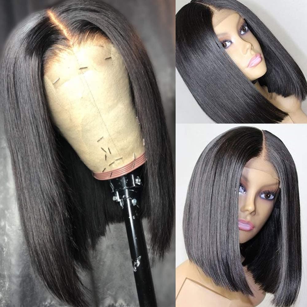 Short Bob Lace Front Wigs Pre Plucked Ready to Wear Wigs Glueless Black Straight Bob Wig Heat Resistant Fiber Hair Synthetic Lace Front Wigs for Black Women