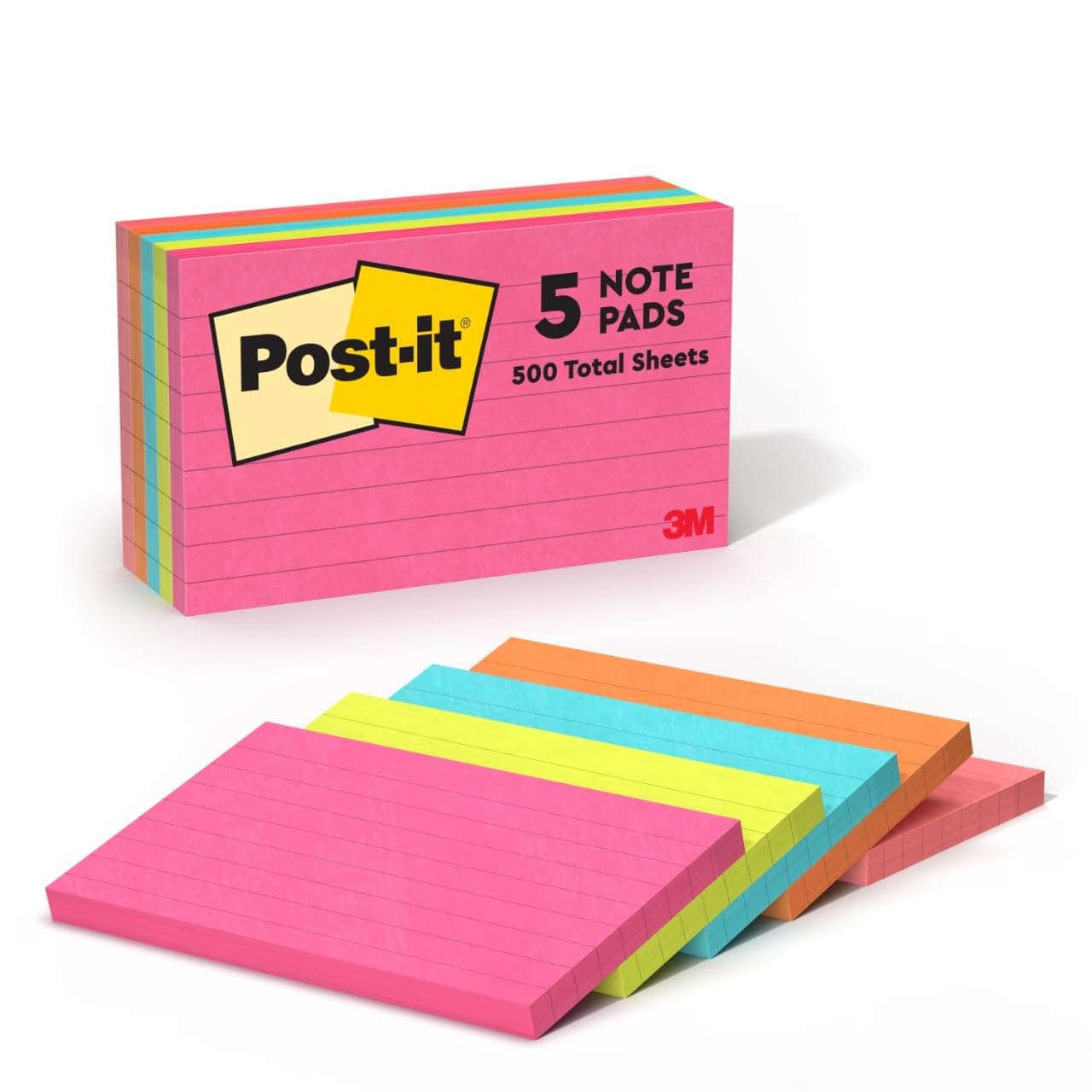 Notes, 3 in x 5 in,5 Sticky Notes Pads, 100 Sheets per Pad, Poptimistic Collection, School Supplies and Oﬃce Products, The Original Post-it Note