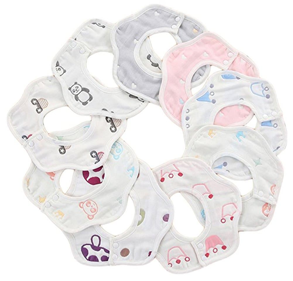 10 Pack Baby Bandana Drool Bibs Baby 360 Rotate Baby Petal Gauze Bibs-Burp Cloths,Feeding,Waterproof And Absorbent,Drooling And Teething