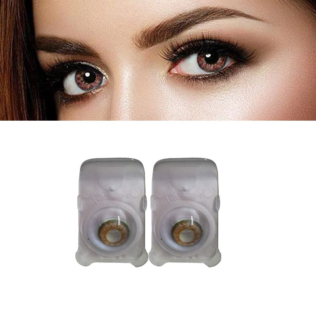 Diamond Eye 1 Pair brown Colour Monthly Contact Lens with Storage Case Solution (Zero power Color contact lenses for women girls men)