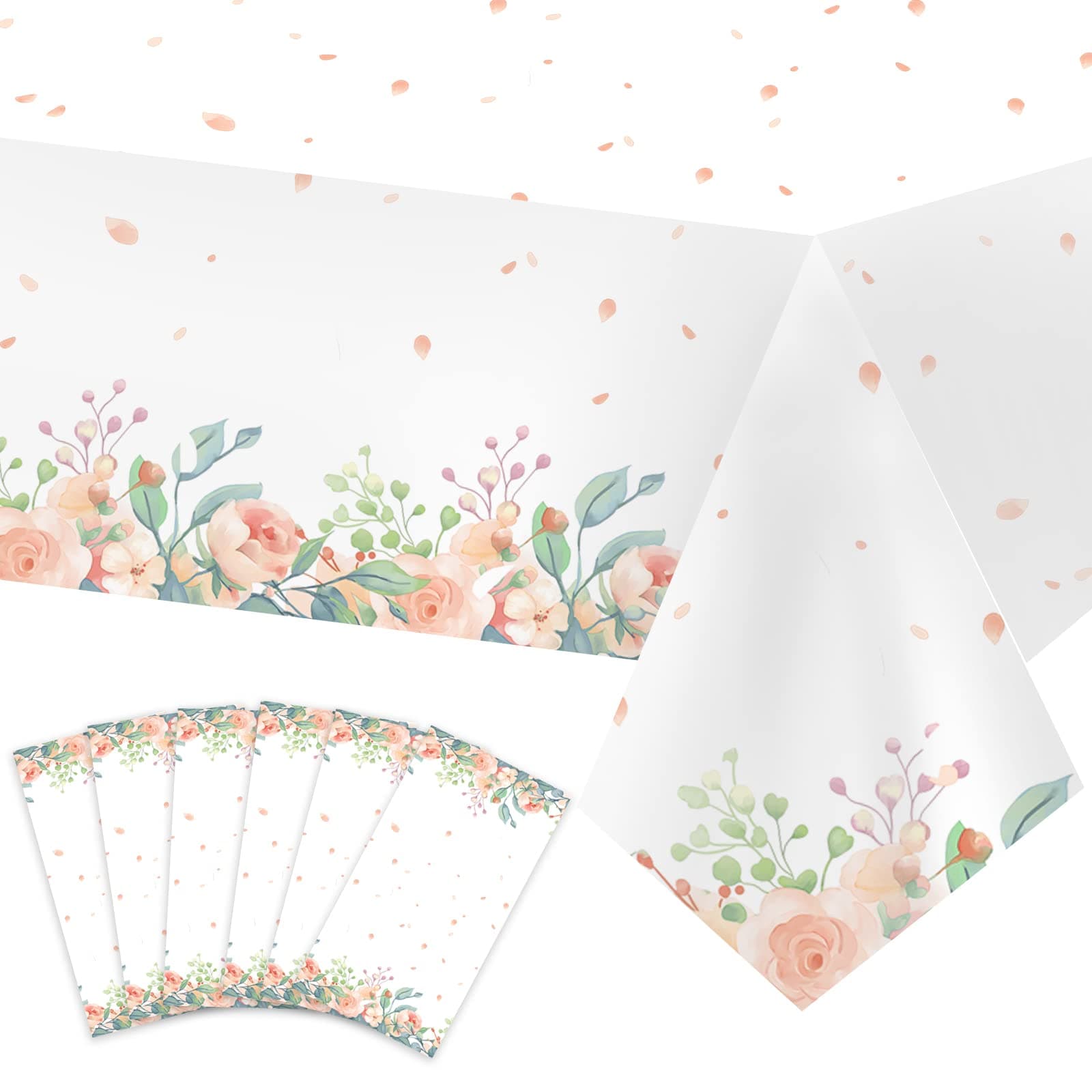 Juesly6 Pack Floral Baby Shower Decorations For Girl，Rectangular Plastic Party Tablecloths with Pink Floral Patterns( 108"x54"）,Table Cover for Birthdays,Weddings,Tea Party and Girl Baby Shower Decorations