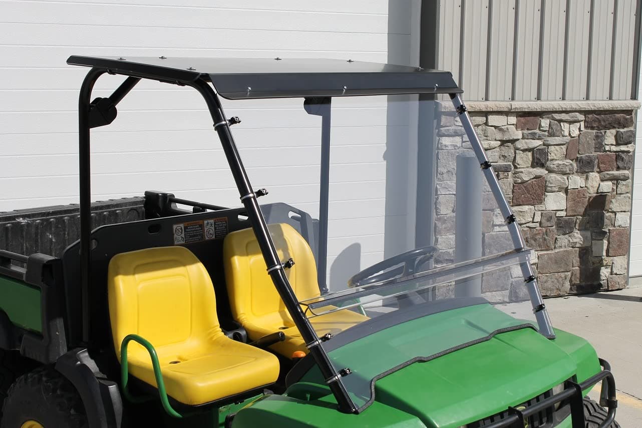 Compatible Black Frame and Canopy, Clear Windshield for John Deere Gator 6x4 TH (1993-2008) UTV Vehicle Window, Steel Frame, Polycarbonate Hard Roof and Windshield, OEM Replacement