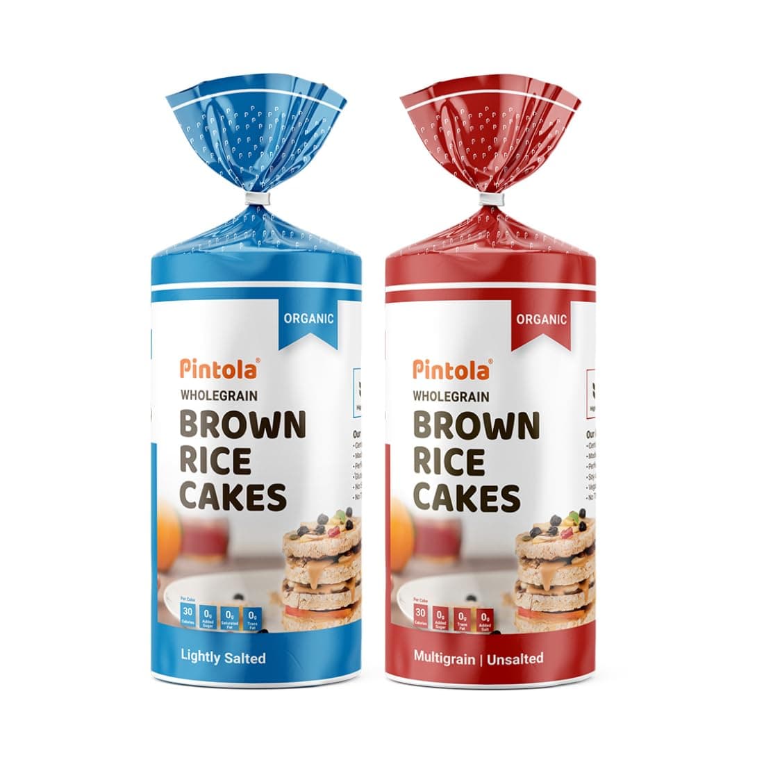 Pintola Organic Wholegrain Brown Rice Cakes Combo Pack (All Natural) (Multigrain and Lightly Salted) (130 g x 2)