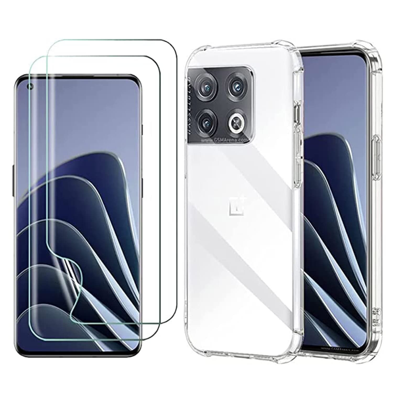 Lukione (1+2Pcs) Compatible with Oneplus 10 Pro Case & Screen Protector 5g Cover [Hydrophilic protective film] Shockproof Transparent Cover No-Bubbles (Clear)