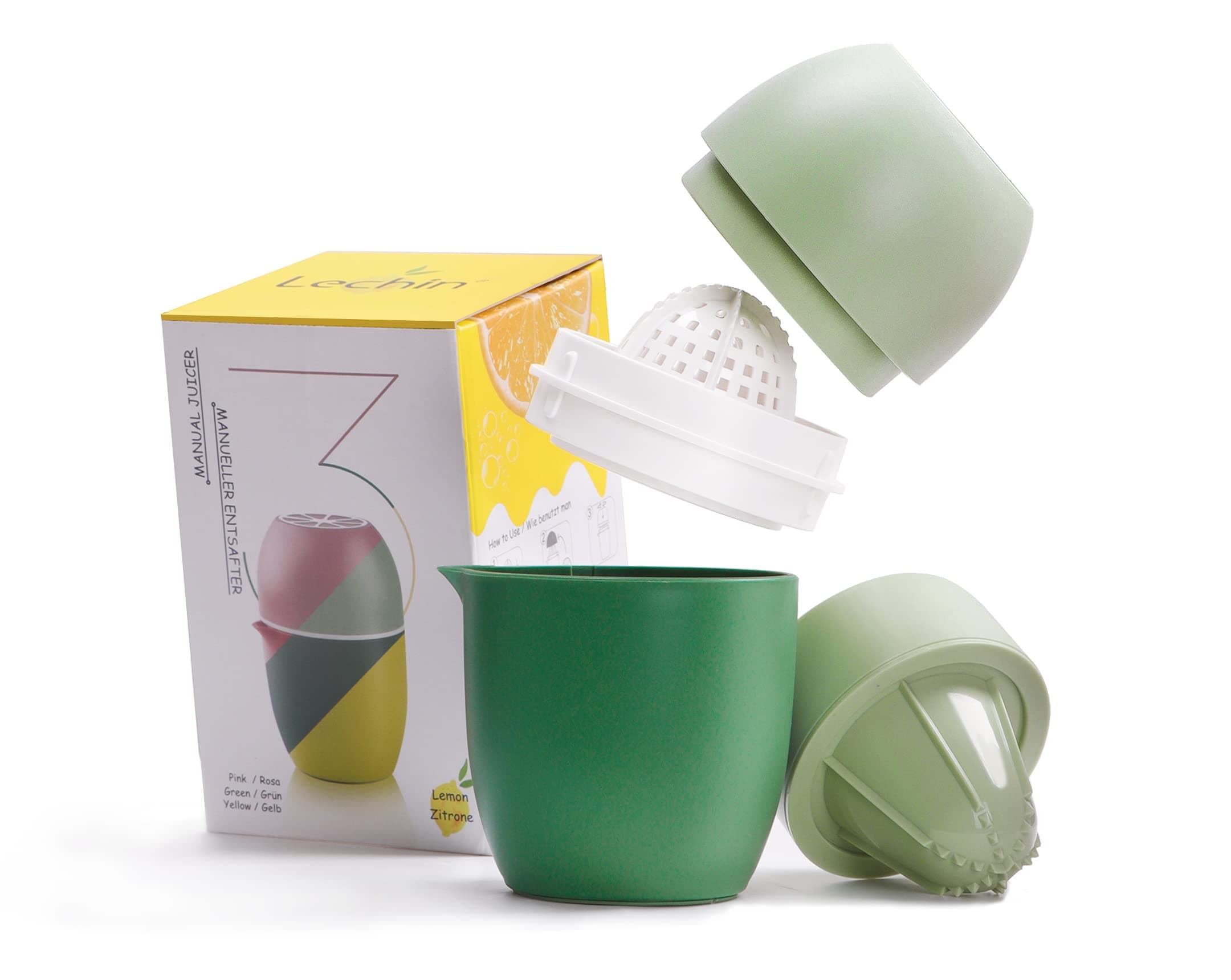 Lechin Lemon Squeezer with Unique Lemon Shape Design Citrus Juicer Manual Two Ways of Use for Different Fruitss (Green)