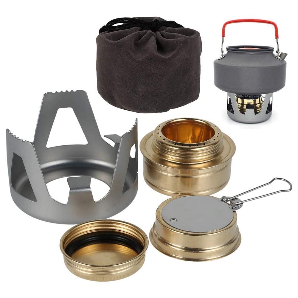 JIAHEY Mini Spirit Burner Windshield Alcohol Camping Stove Alloy Brass Lightweight Adjustable Temperature Alcohol Stove for Backpacking Hiking Outdoor, BBQ Cooking Picnic
