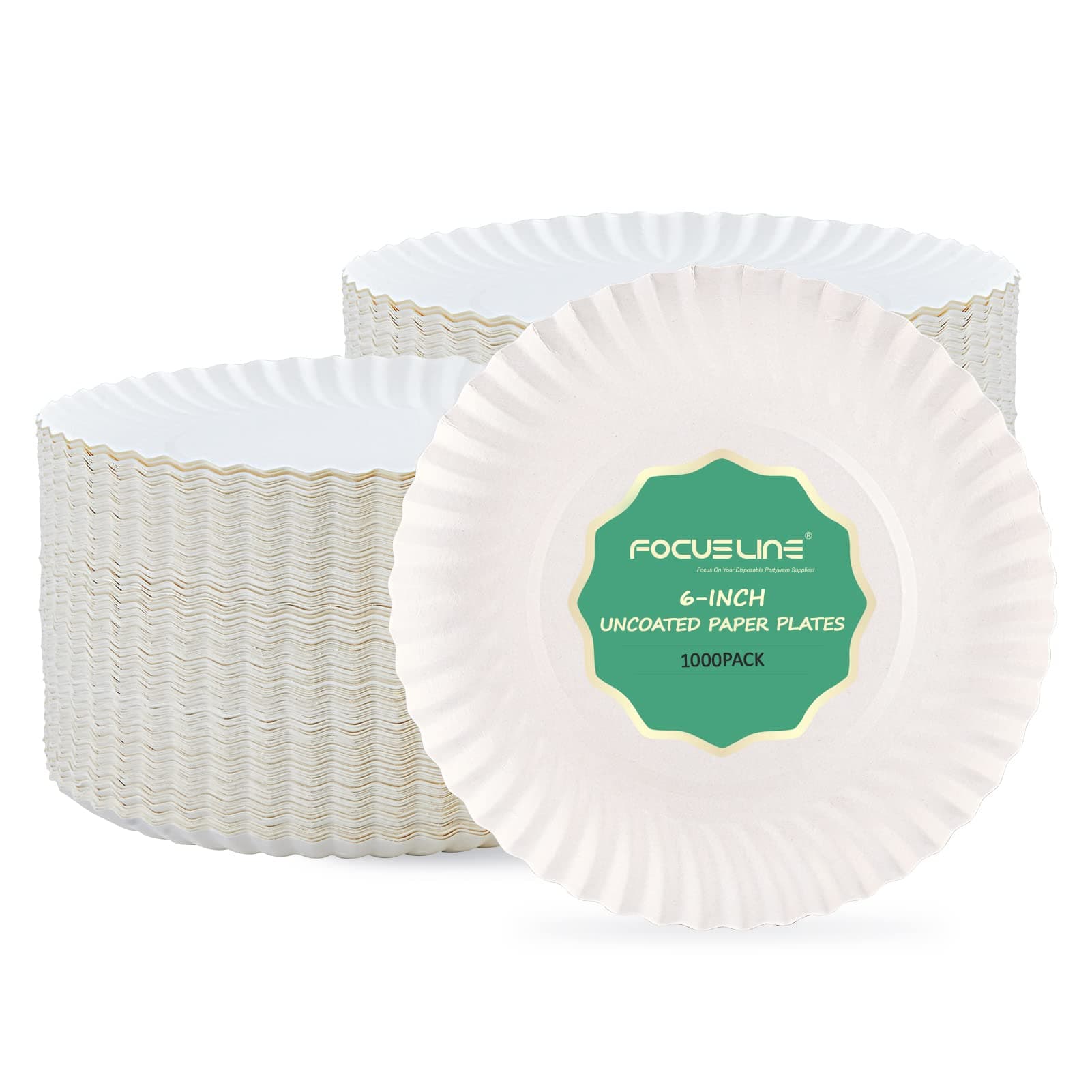 FOCUSLINE 6 Inch Paper Plates 1000 Count, White Paper Plates Uncoated, Everyday Disposable Dessert Plate 6" Small Plate Bulk 1000 Count