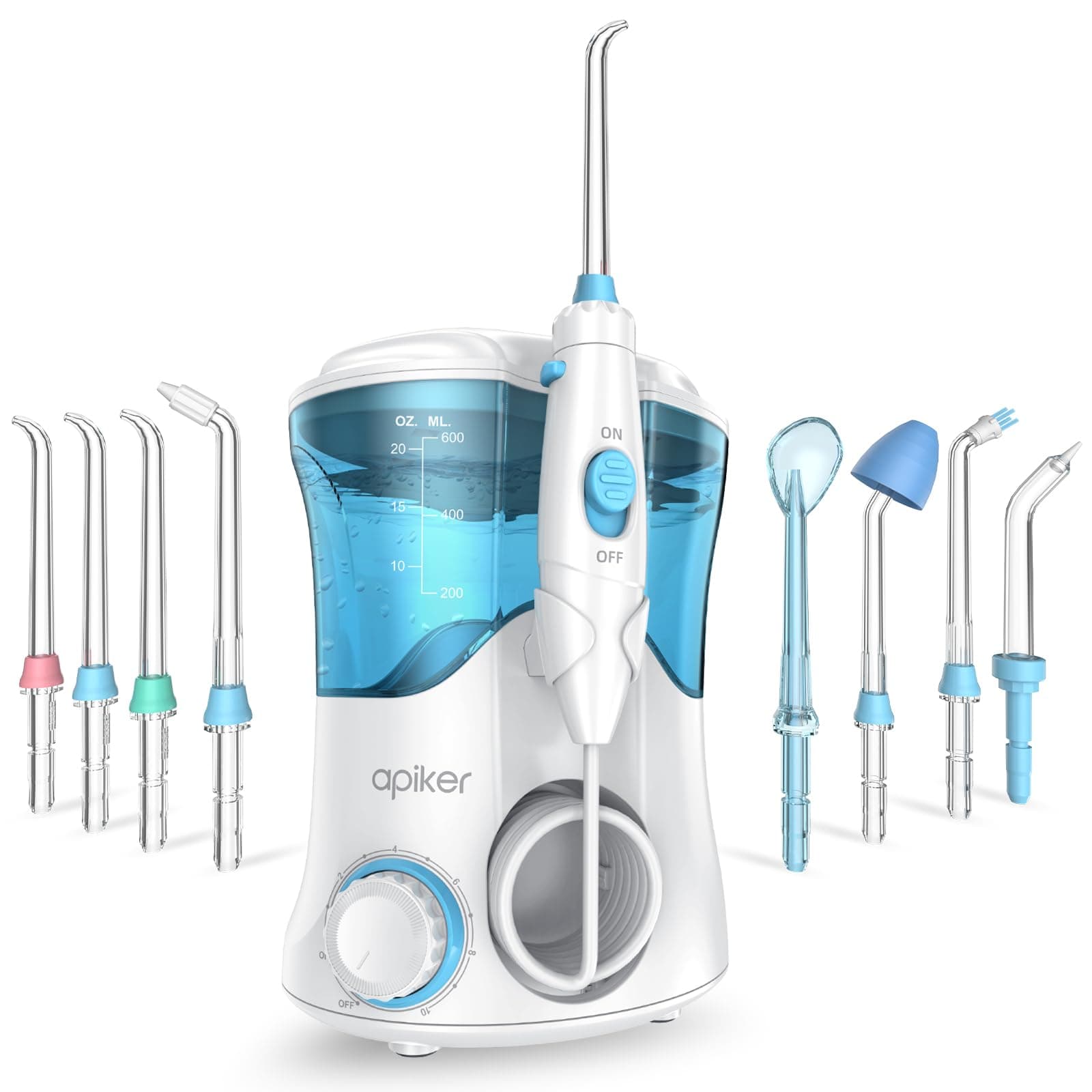 Water Flosser, Electric Oral Irrigator for Dental Plaque Removal & Oral Hygiene,Water Flossers for Teeth with 8 Jet Tips, 600ml Tank,10 Pressure Settings, for Home Use, 2 Pin EU Plug, White