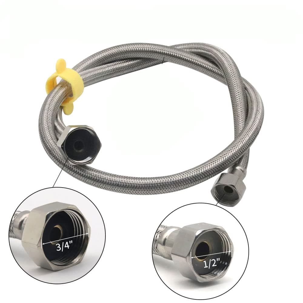 3.28ft 304 Stainless Steel Braided Water Hose, Metal Water Hoses for Automatic Horse Waterer Bowl(1/2'' NPT Female to 3/4'' GHT Female）