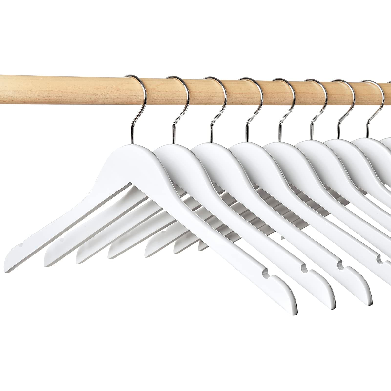 10 Pack White Wooden Hangers, White Wood Shirt Hangers with Notches for Dress, Clothes Hangers for Jacket, Coat, Bridal (White, 10)